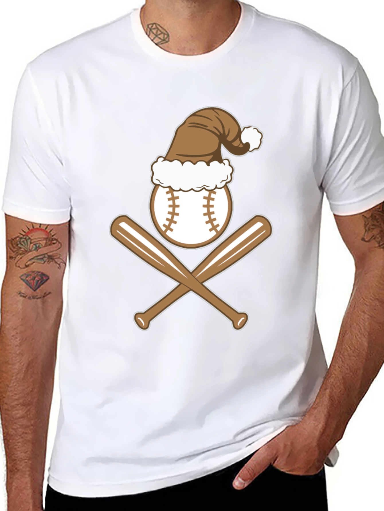 Baseball Christmas T-Shirt with Santa Hat
