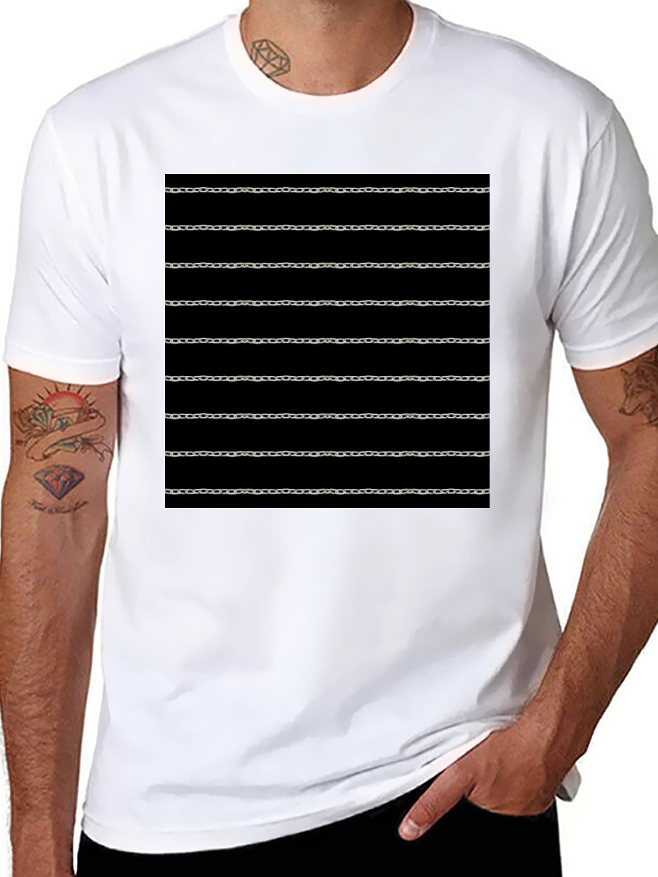 Chain Pattern Graphic Black T-Shirt