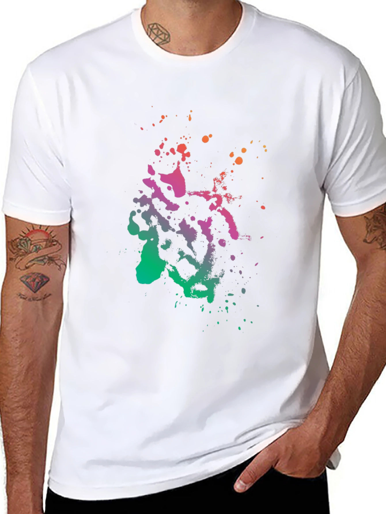 Abstract Splatter Print Black T-Shirt