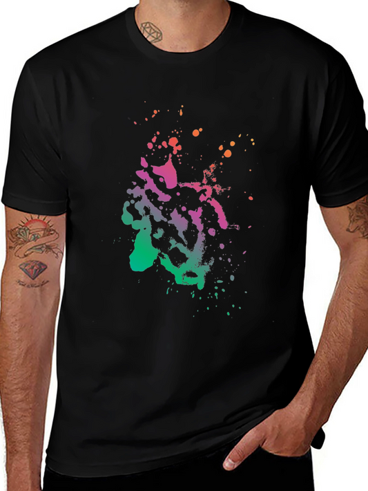 Abstract Splatter Print Black T-Shirt