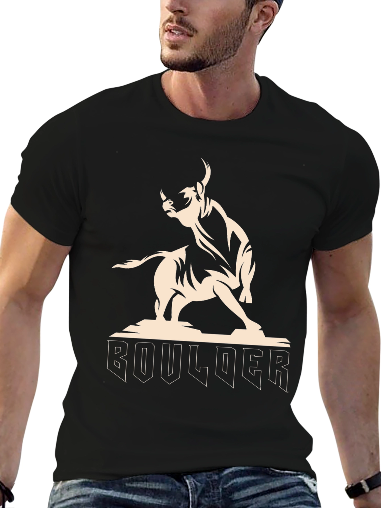 Boulder Bull Graphic Tee - Black Cotton T-Shirt