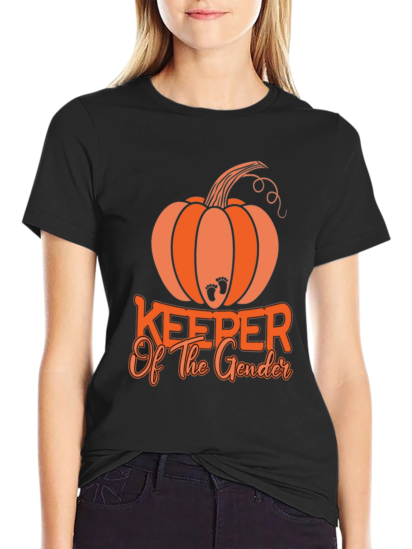 Gender Reveal Keeper Pumpkin Black T-Shirt