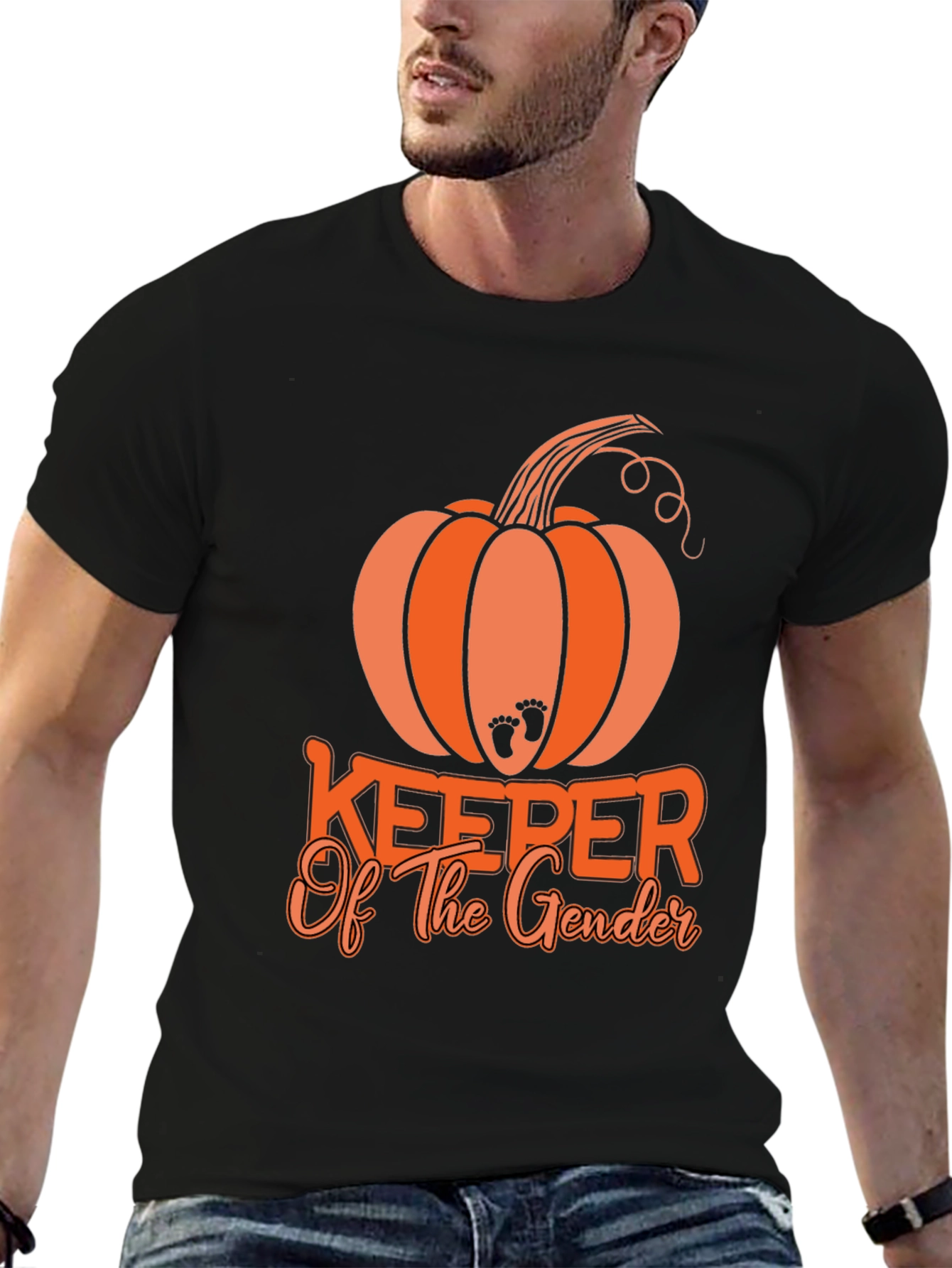 Gender Reveal Keeper Pumpkin Black T-Shirt