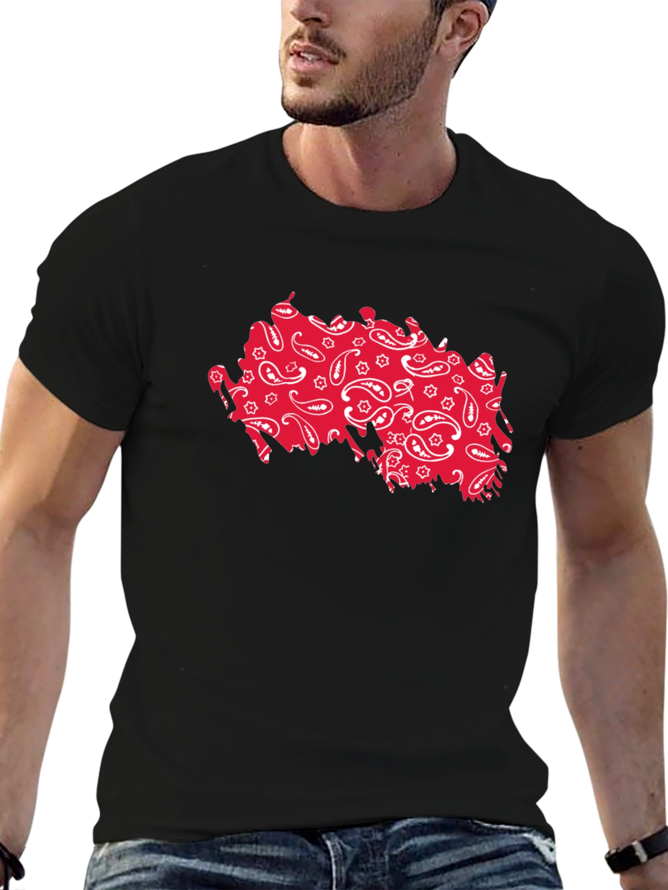 Paisley Pattern Tee - Black Cotton Casual Shirt