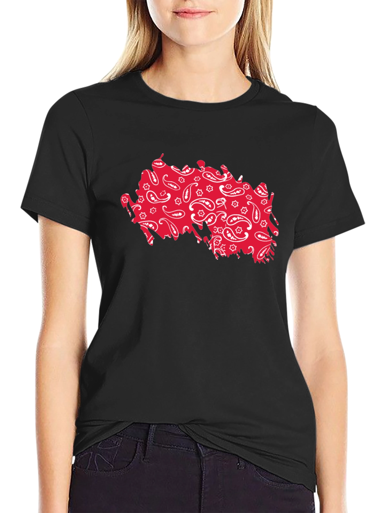 Paisley Pattern Tee - Black Cotton Casual Shirt