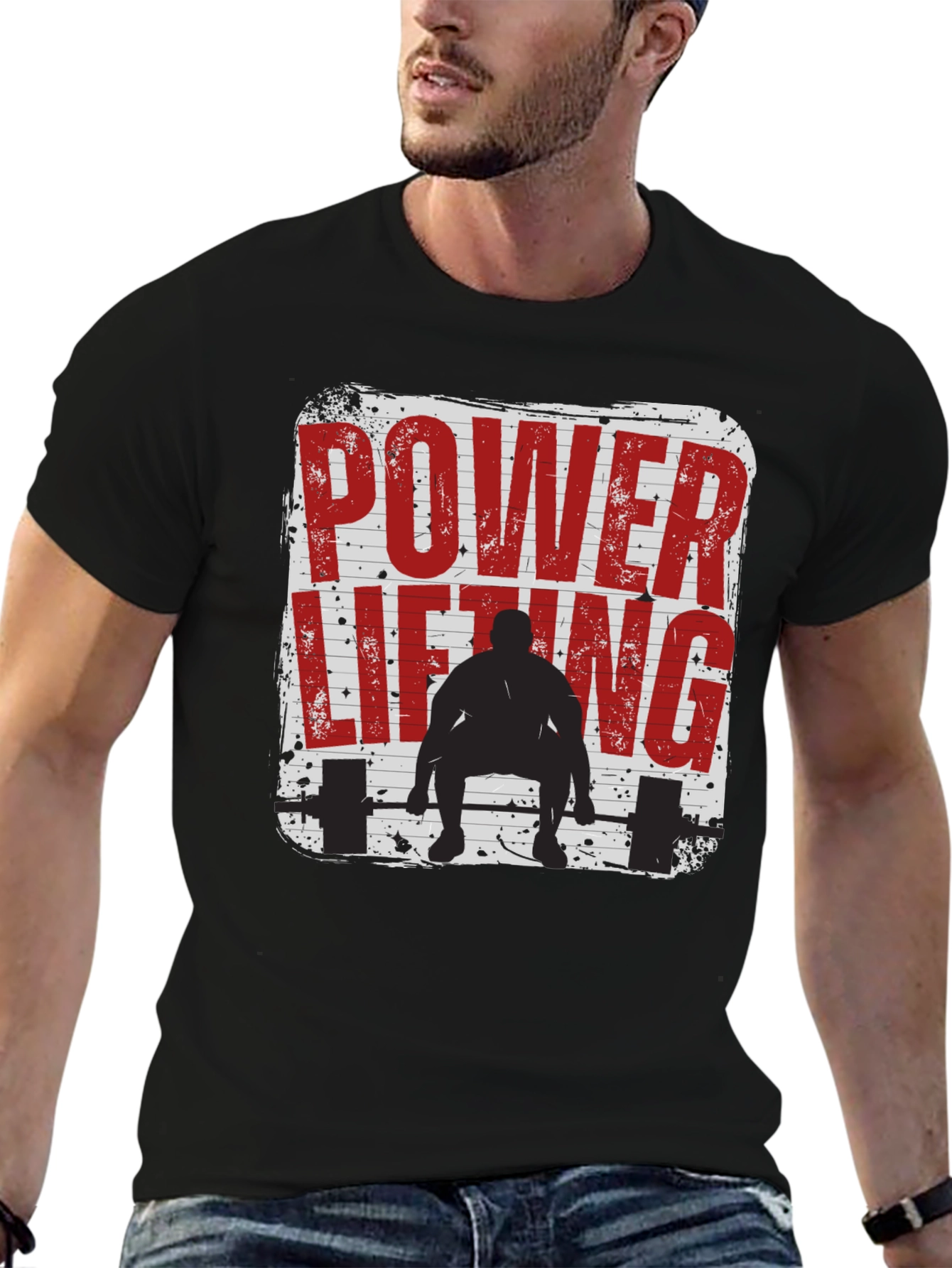 Power Lifting Graphic Tee - Black Cotton Fitness Shirt