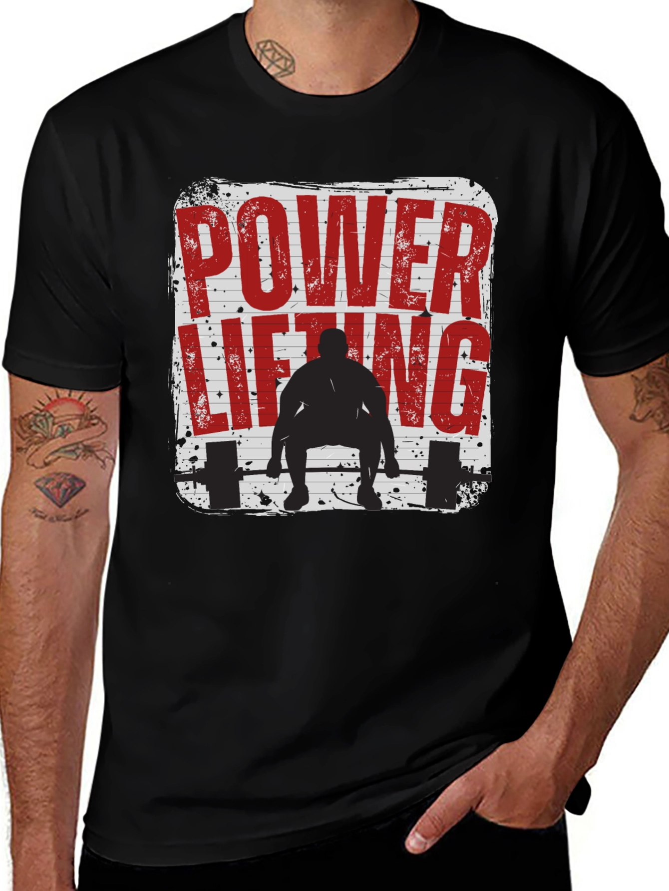 Power Lifting Graphic Tee - Black Cotton Fitness Shirt