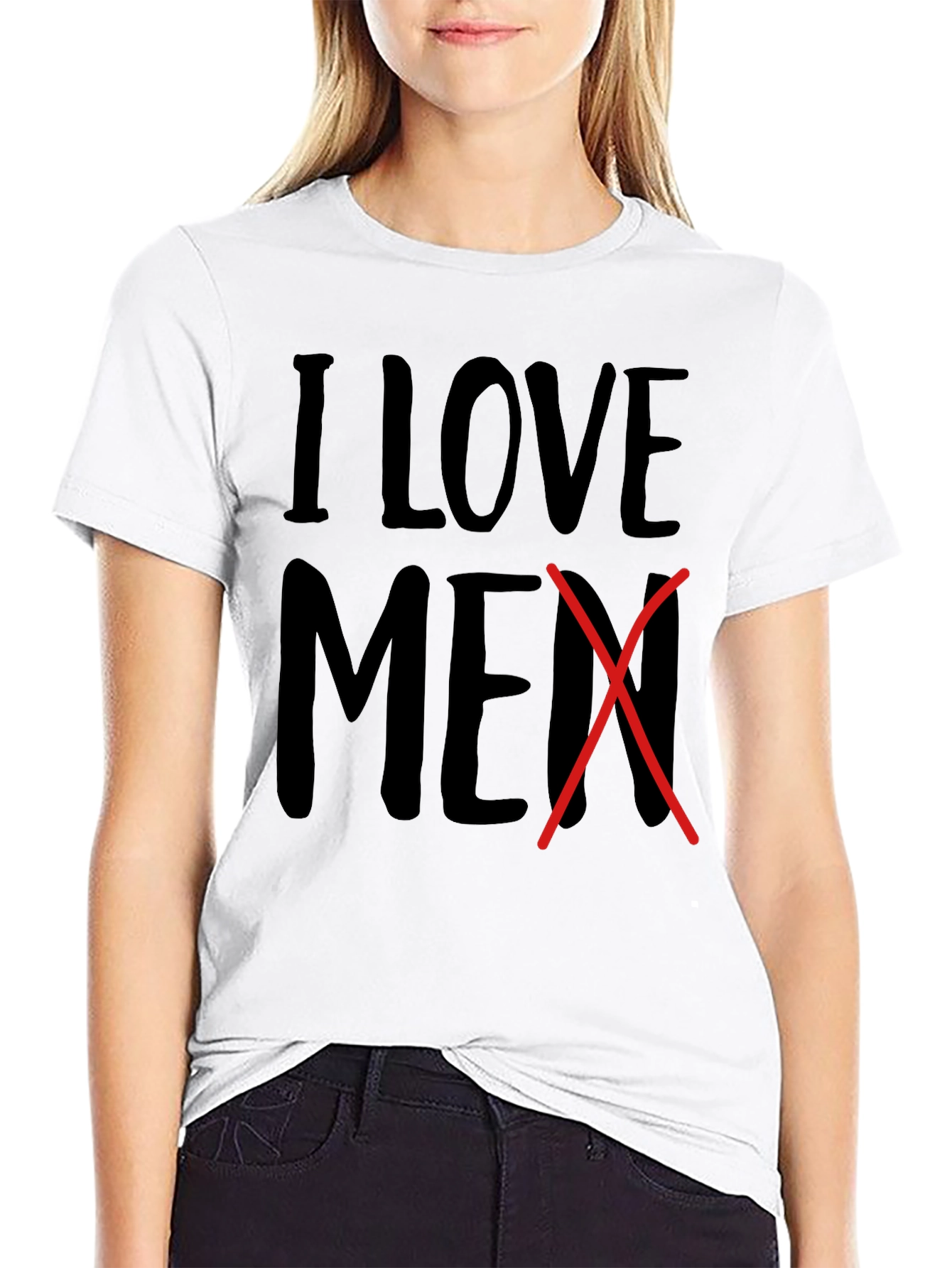 I Love Men Crossed Out Novelty T-Shirt