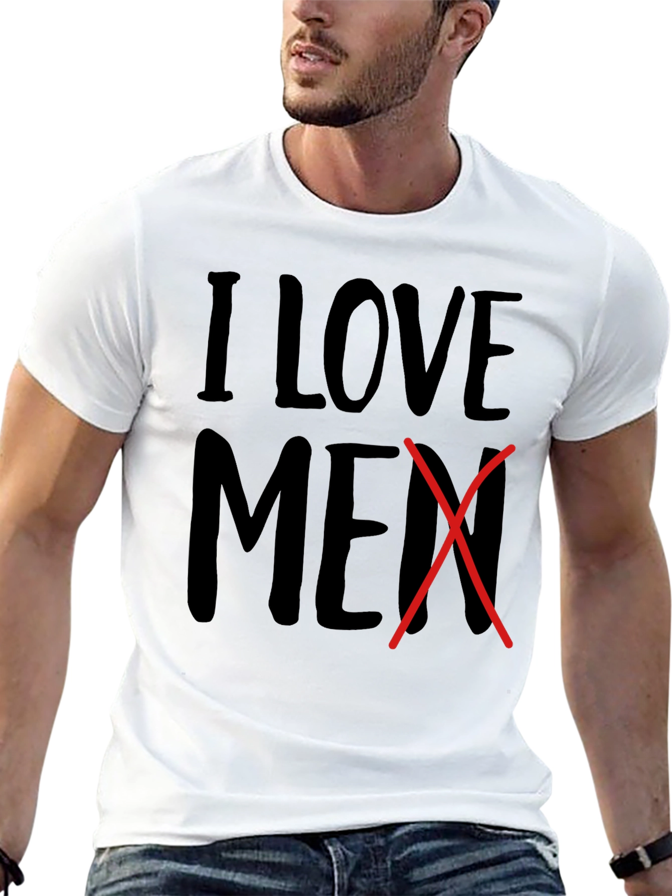 I Love Men Crossed Out Novelty T-Shirt