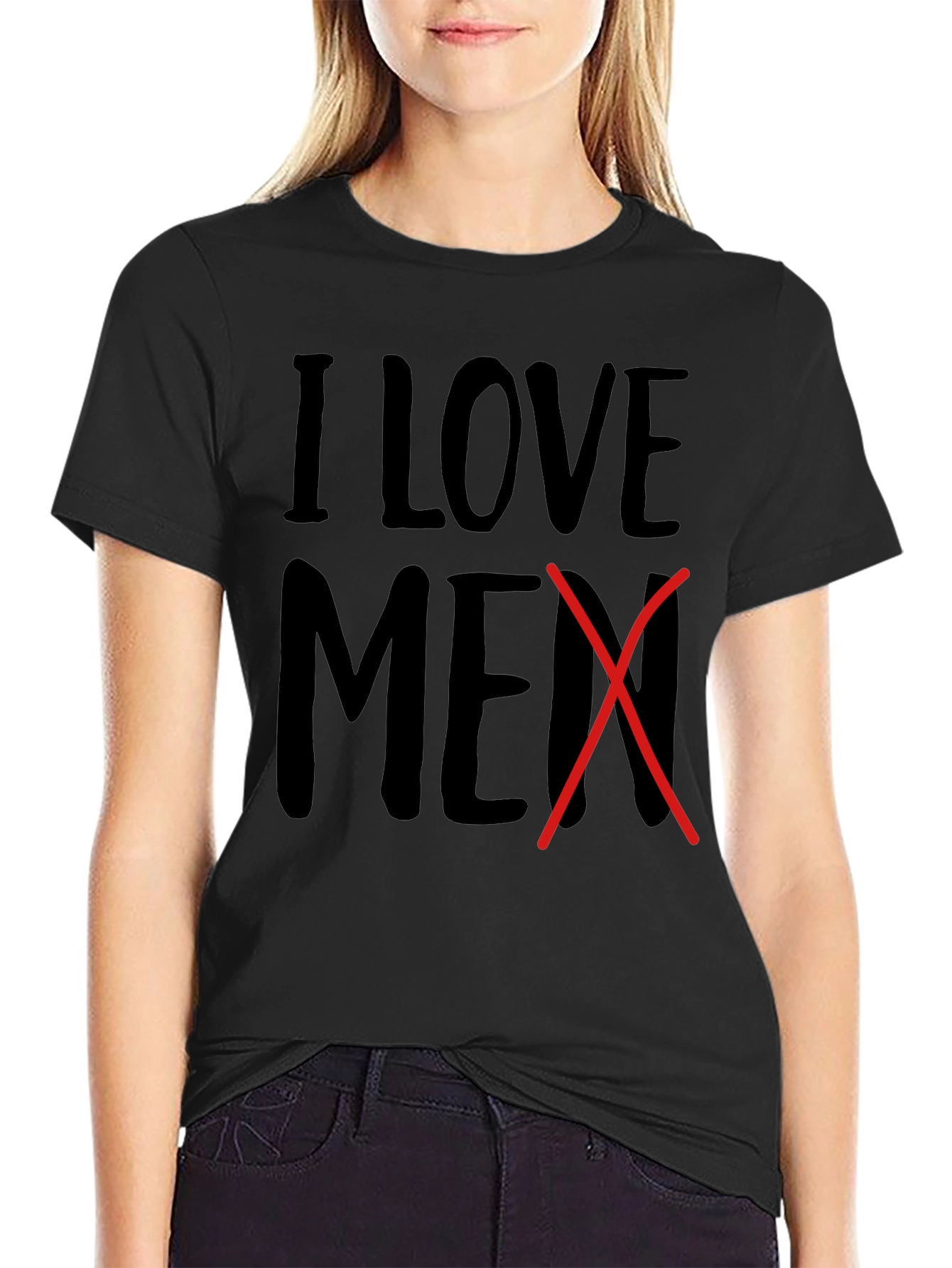 I Love Men Crossed Out Novelty T-Shirt