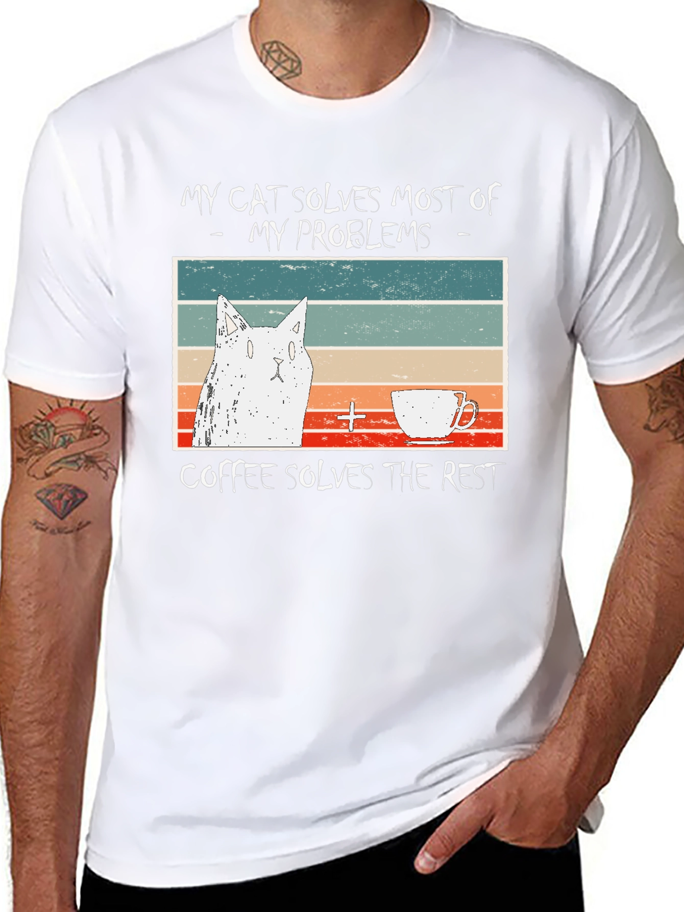 Cat and Coffee Lover Graphic T-Shirt