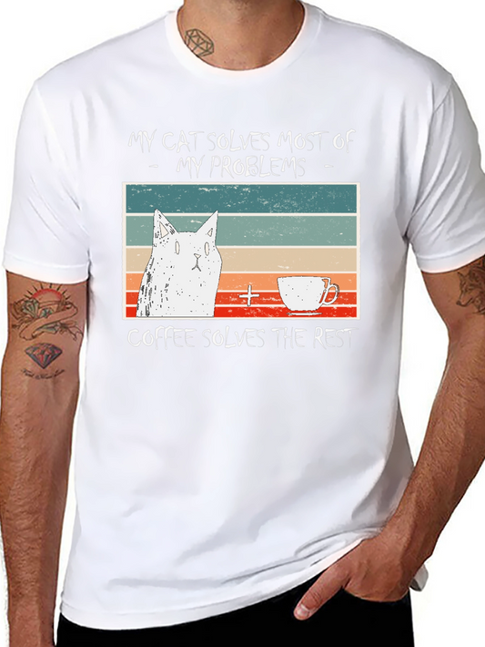 Cat and Coffee Lover Graphic T-Shirt