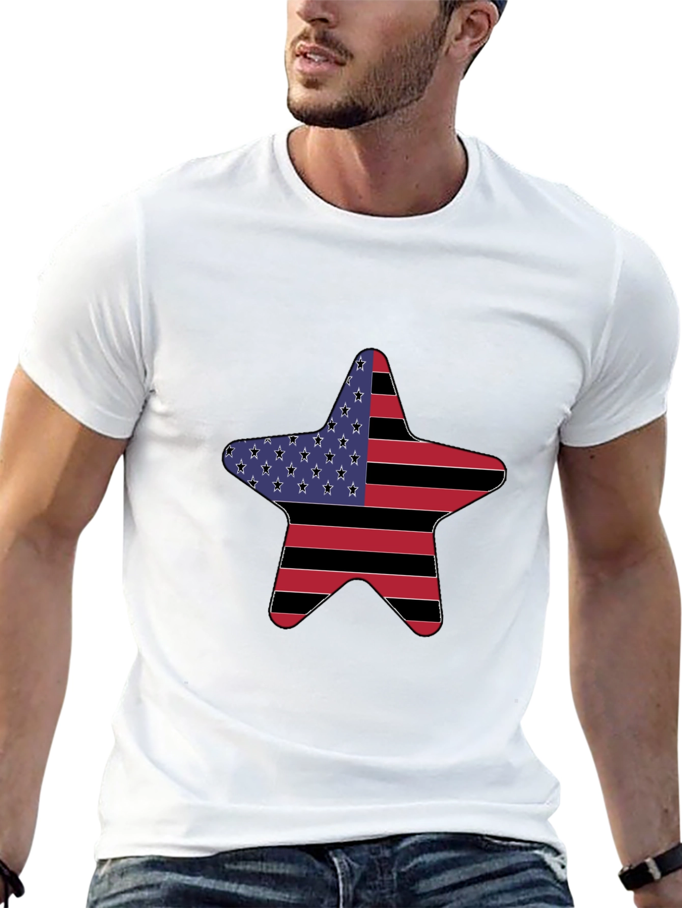 American Flag Star Graphic Tee - Patriotic Style