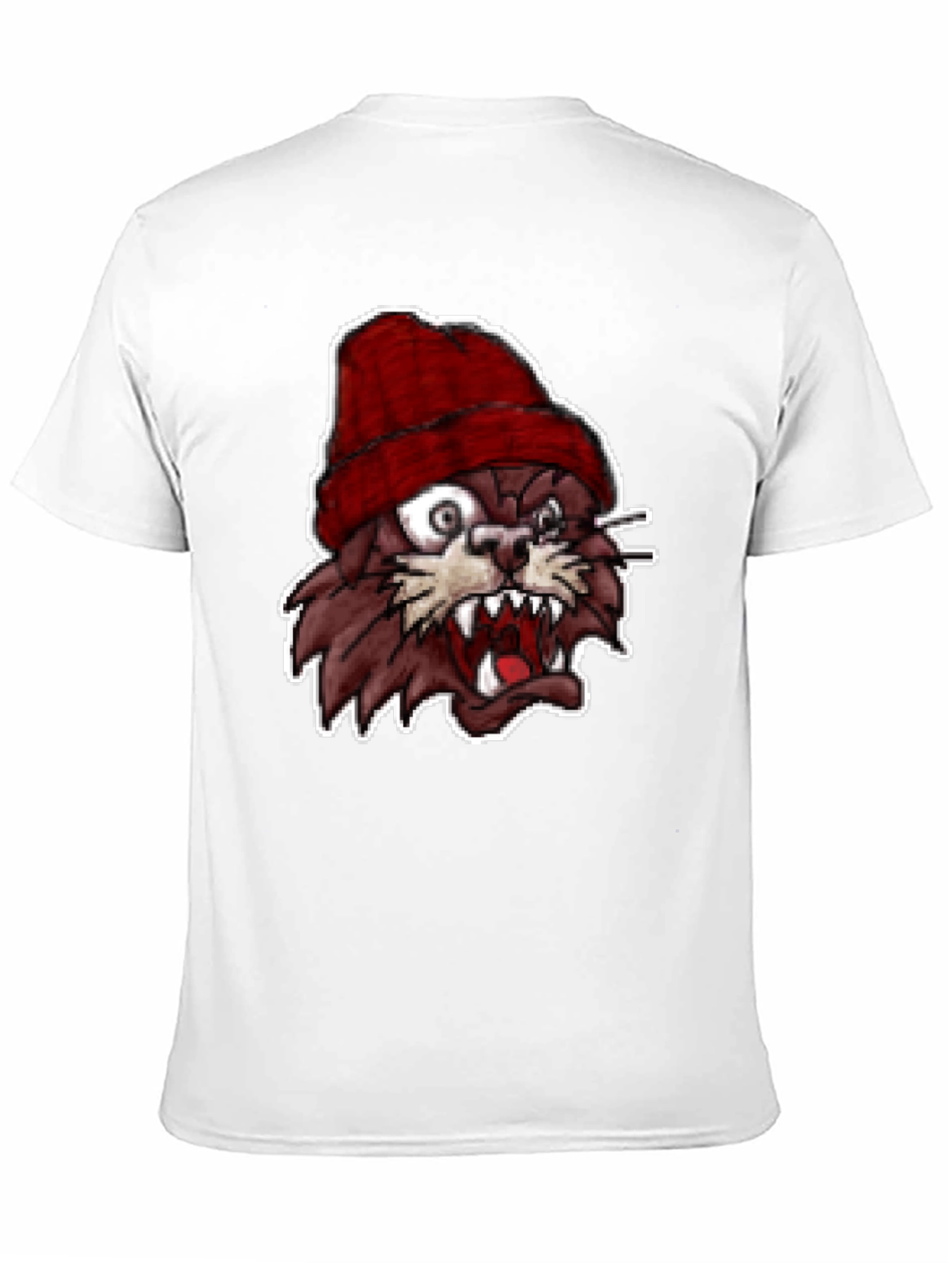 Mens Black T-Shirt with Crazy Cartoon Cat Graphic