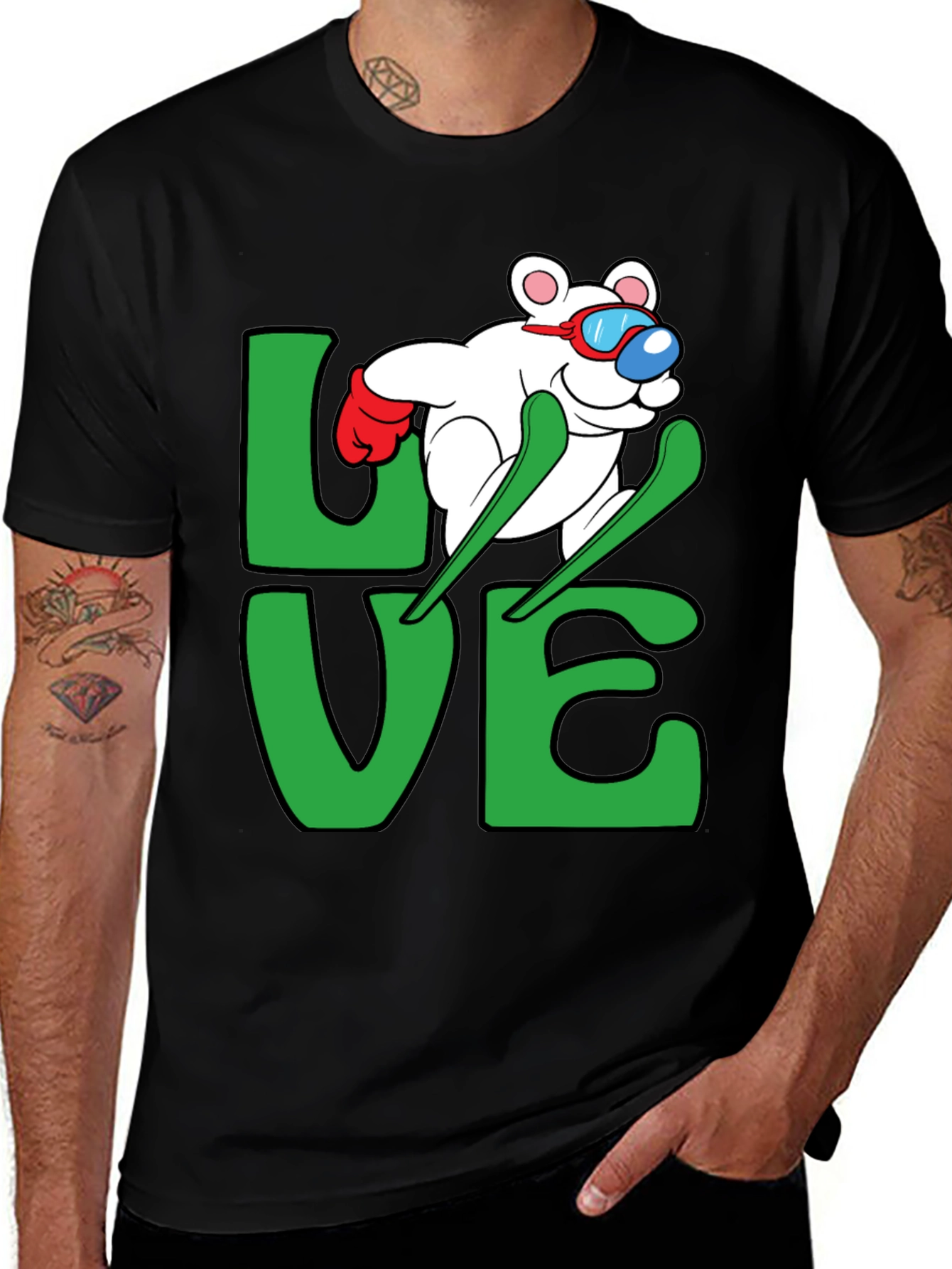 Skiing Bear LOVE Graphic Tee