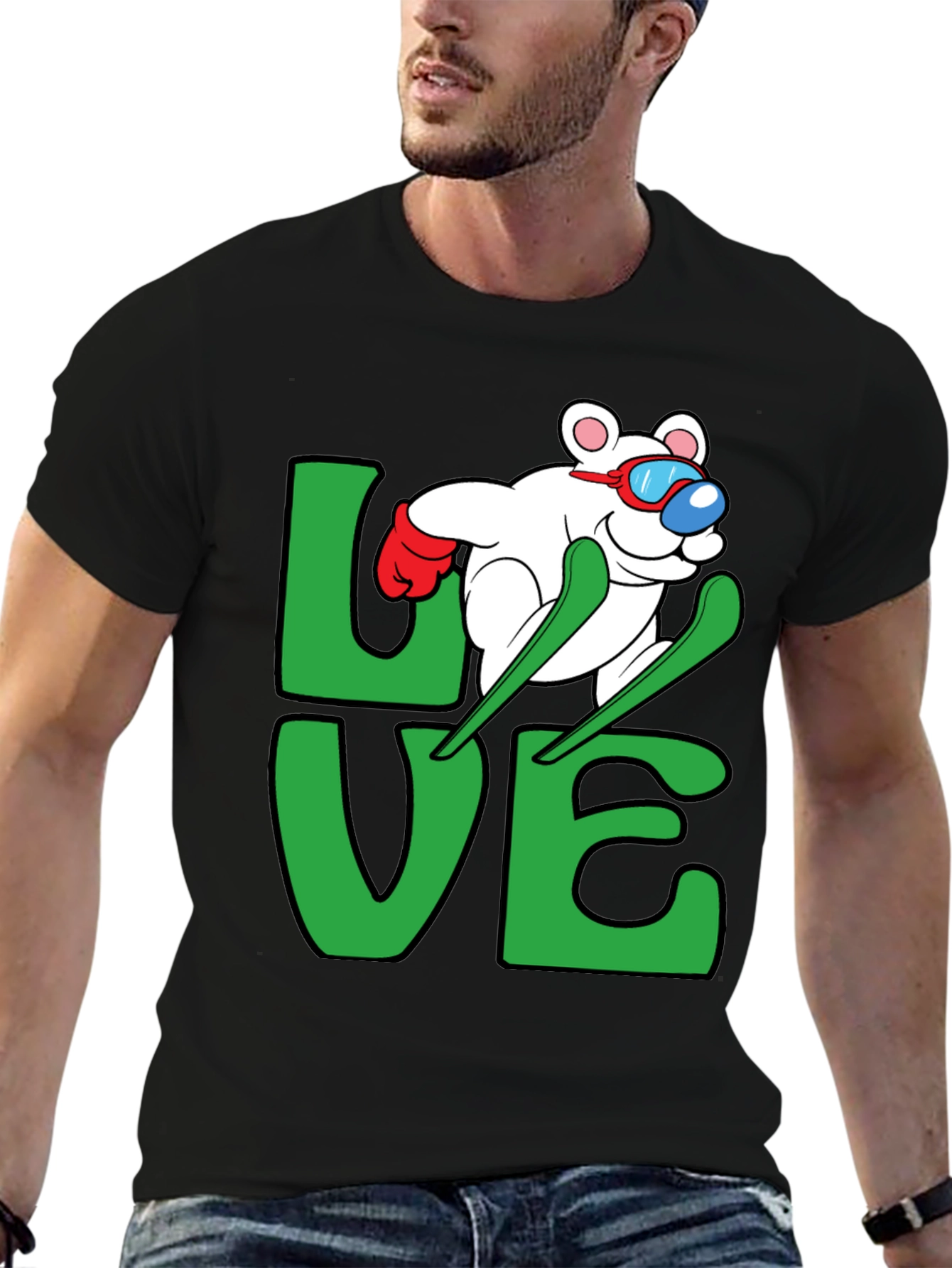 Skiing Bear LOVE Graphic Tee