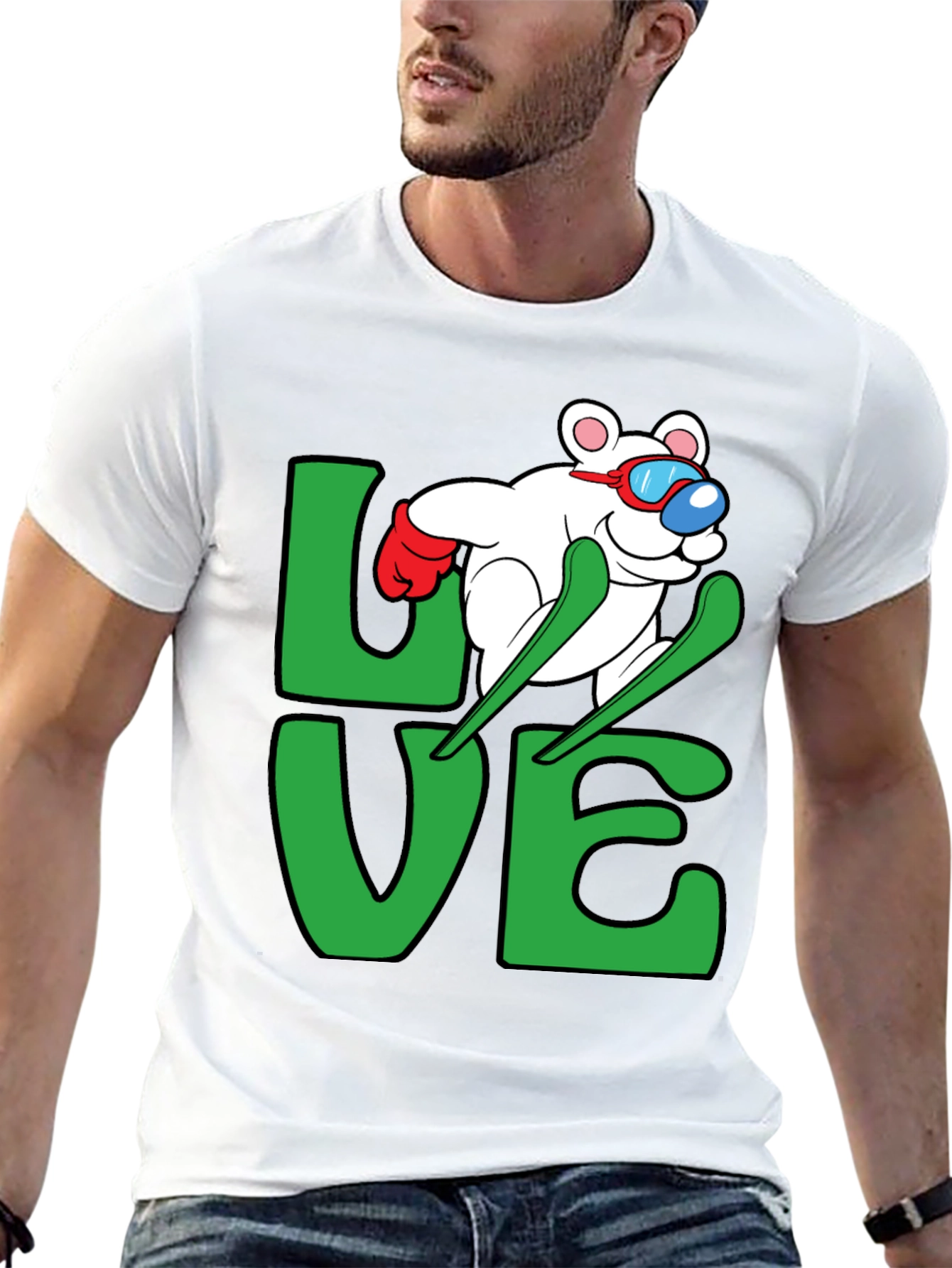 Skiing Bear LOVE Graphic Tee