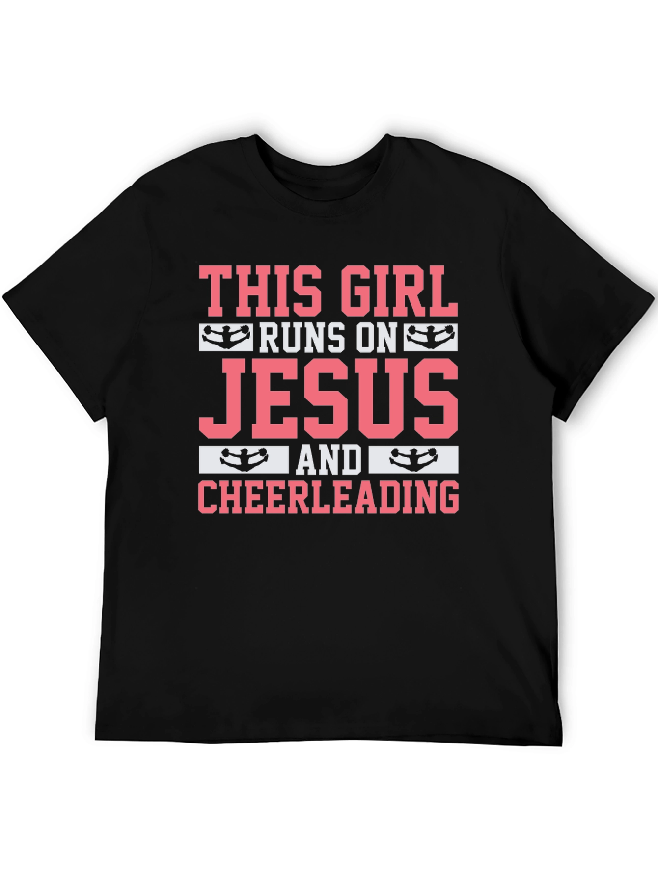 Runs on Jesus and Cheerleading Black T-Shirt