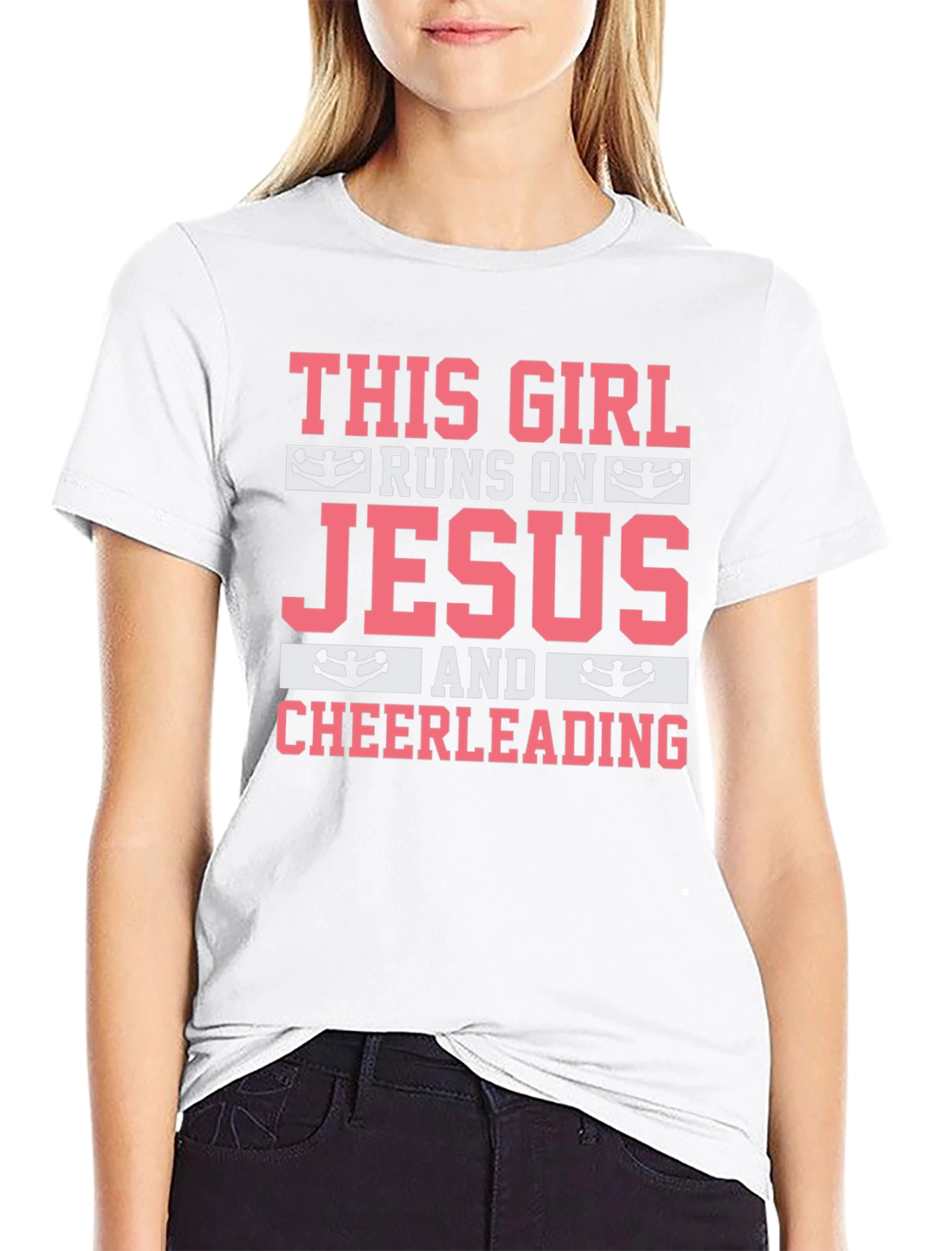 Runs on Jesus and Cheerleading Black T-Shirt