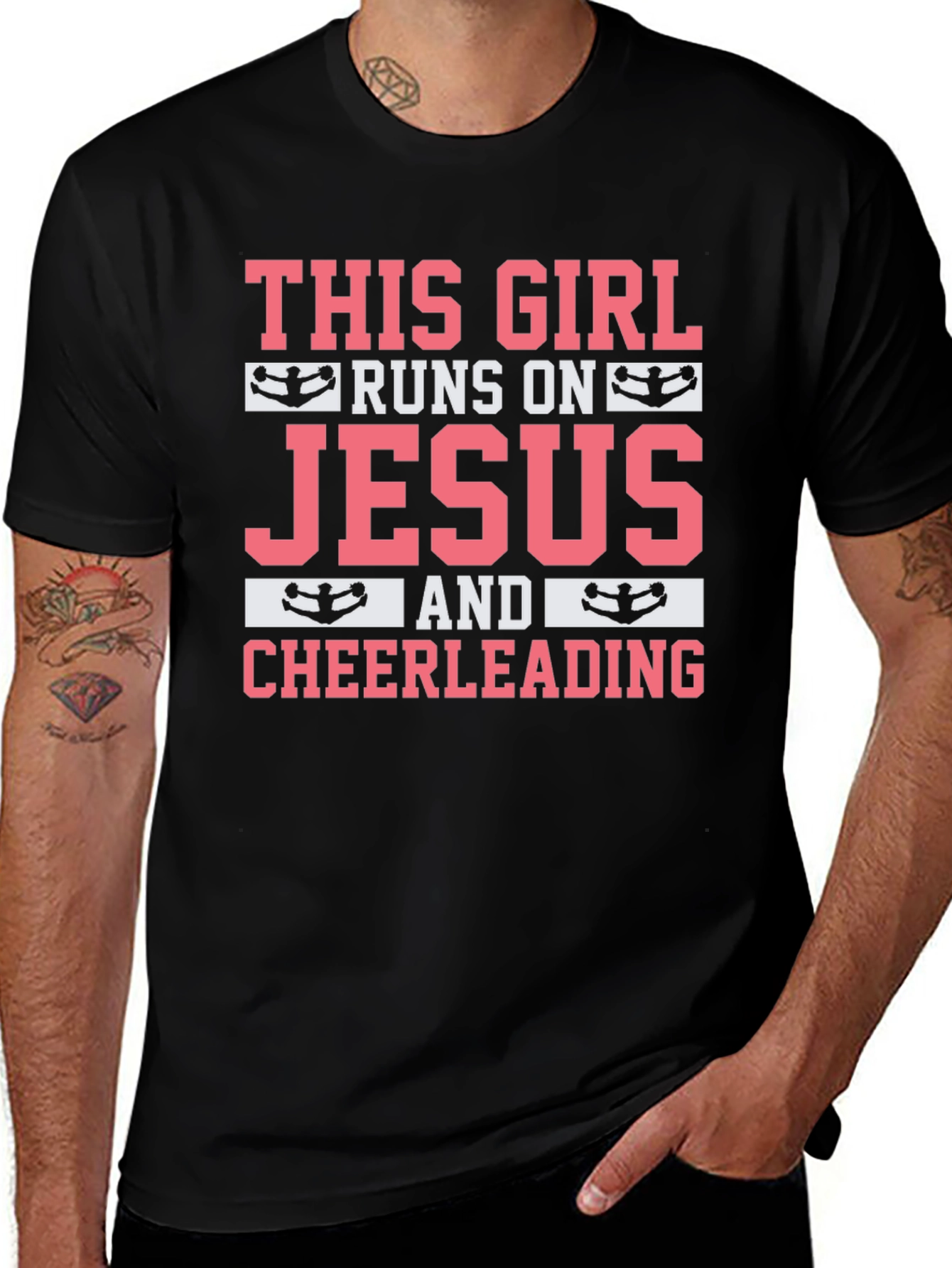 Runs on Jesus and Cheerleading Black T-Shirt