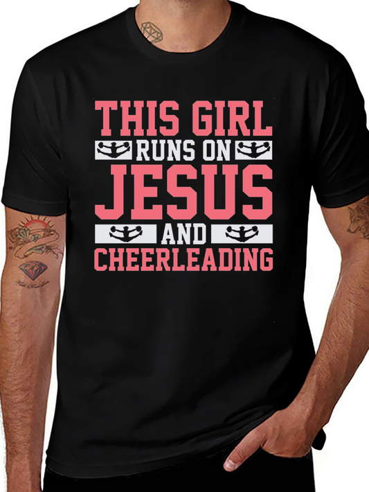 Runs on Jesus and Cheerleading Black T-Shirt