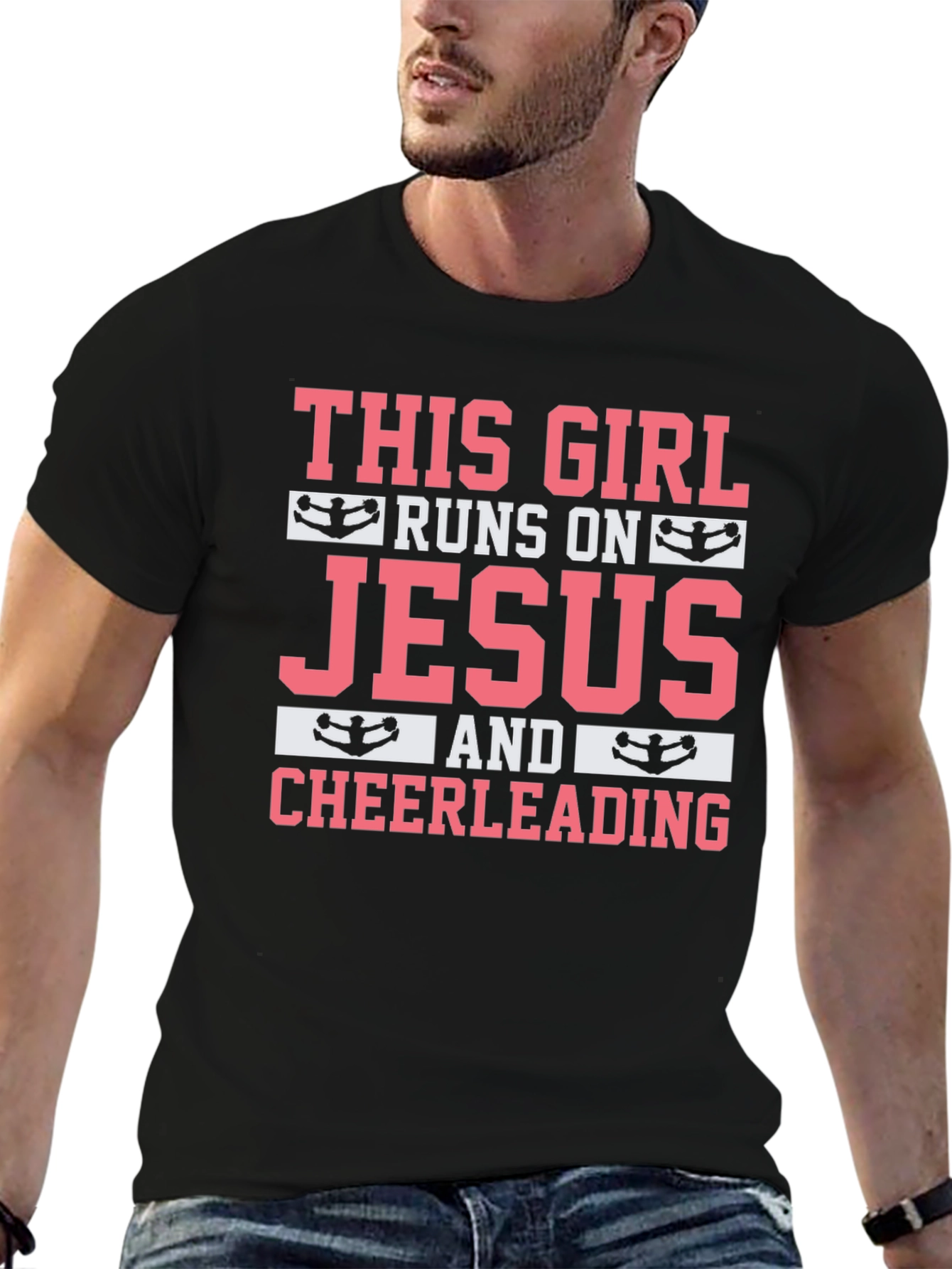 Runs on Jesus and Cheerleading Black T-Shirt