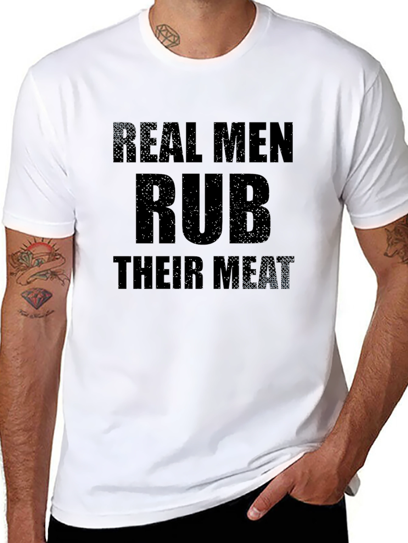 Real Men Rub Their Meat Graphic Tee - Black