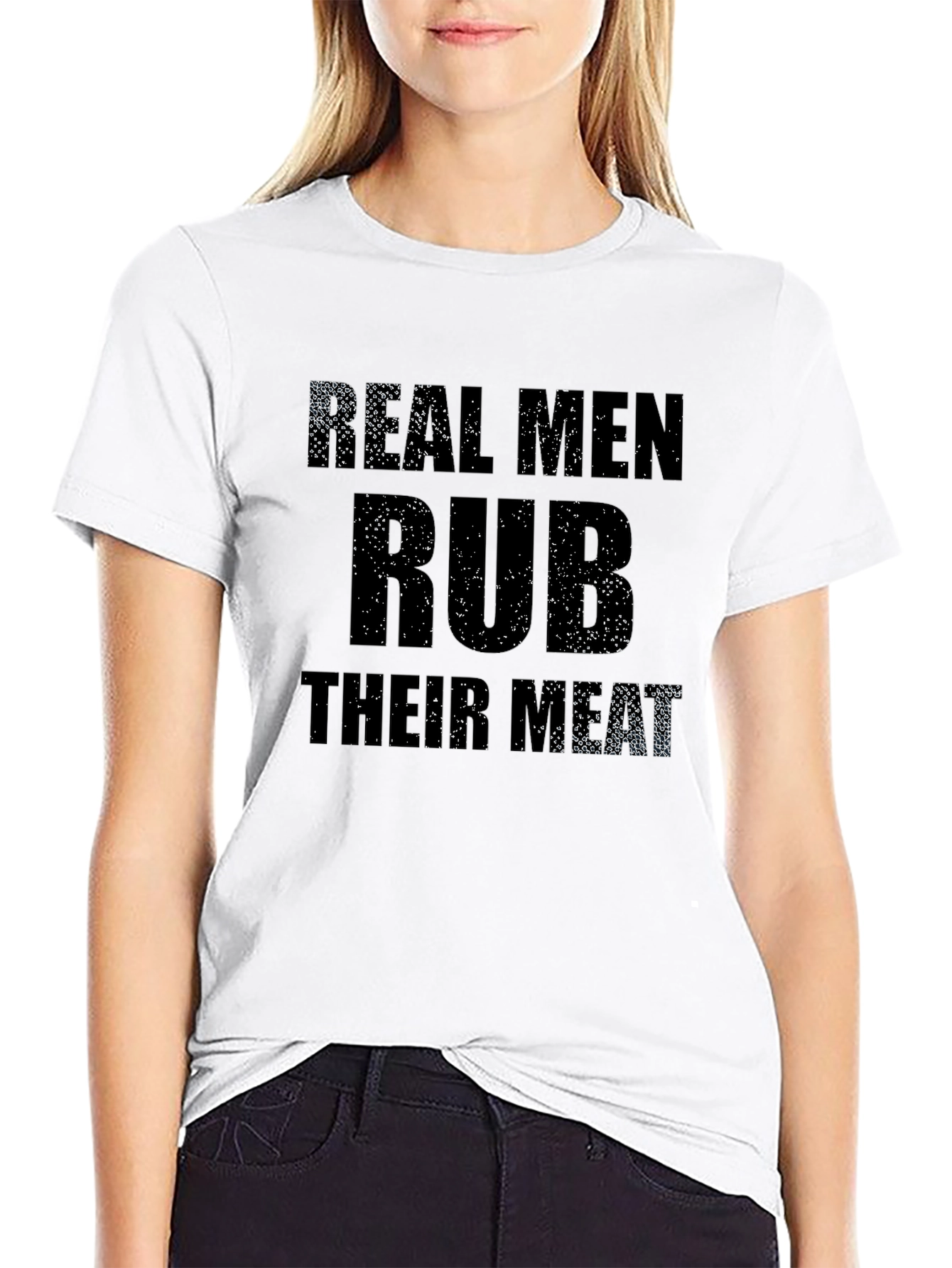 Real Men Rub Their Meat Graphic Tee - Black