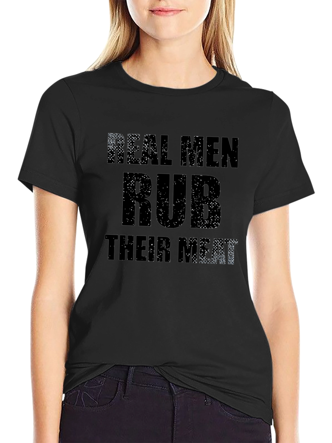 Real Men Rub Their Meat Graphic Tee - Black