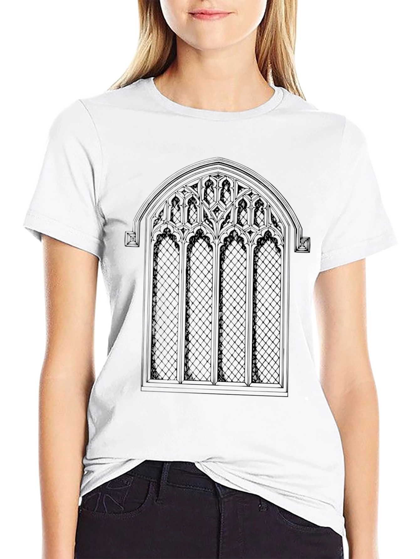 Gothic Window T-Shirt - Elegant Architectural Design