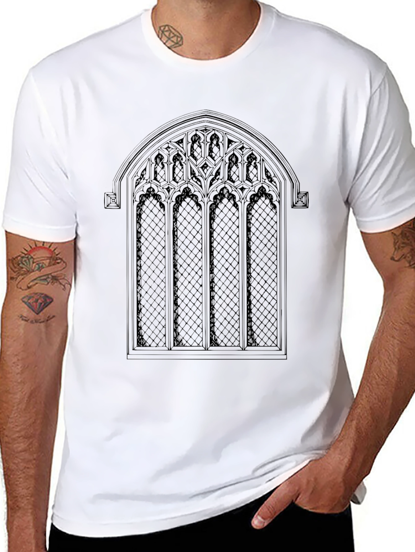 Gothic Window T-Shirt - Elegant Architectural Design