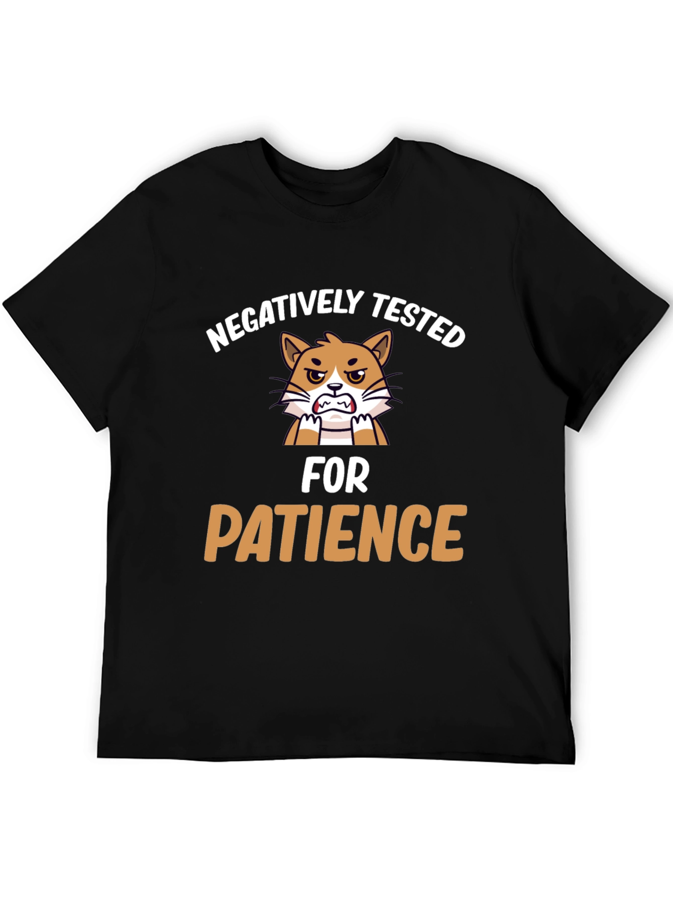 Funny Negatively Tested for Patience Cat Graphic T-Shirt