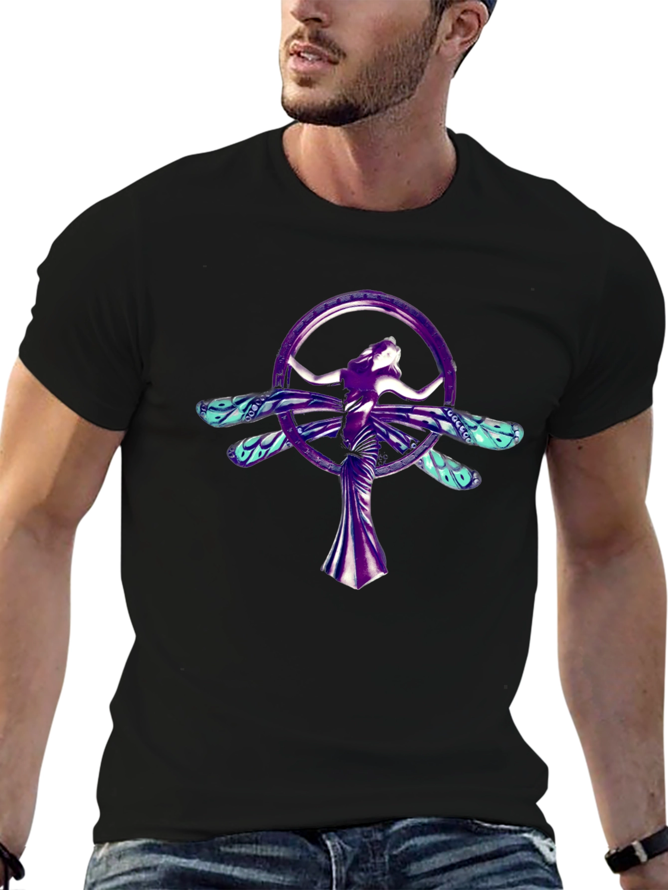 Mystic Dragonfly Woman Graphic Tee - Black