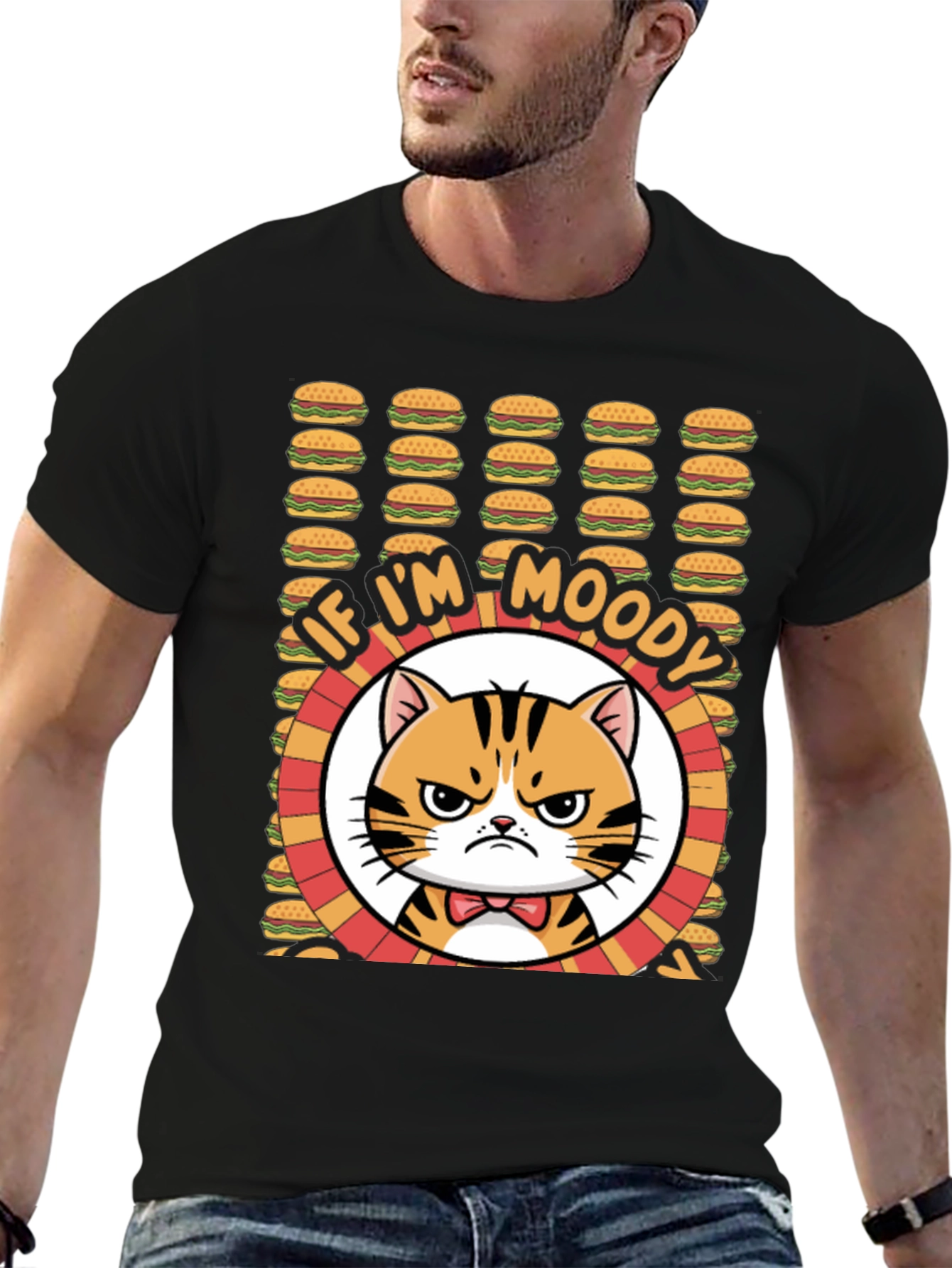 Moody Cat Burger T-Shirt - Funny Graphic Tee