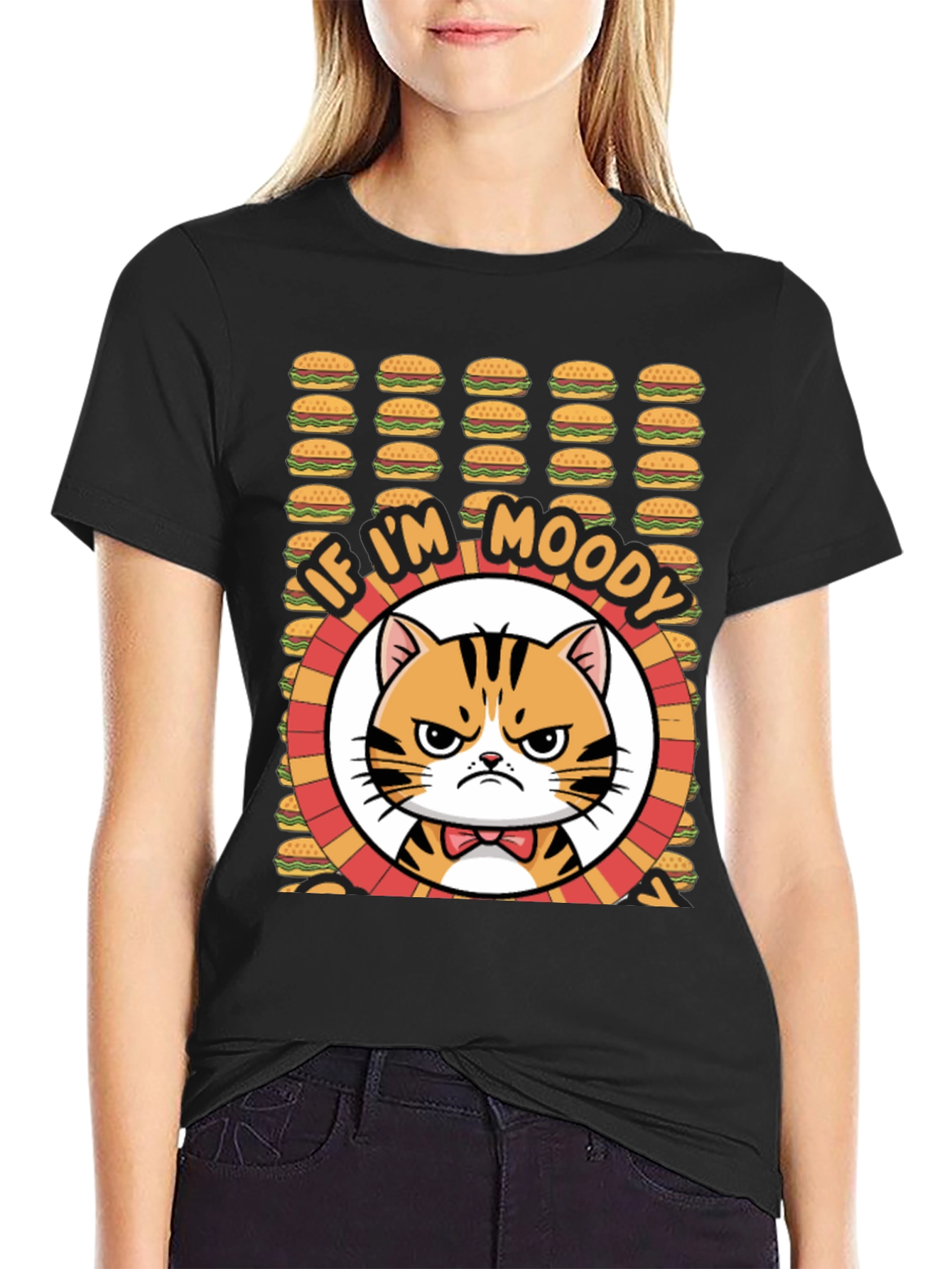 Moody Cat Burger T-Shirt - Funny Graphic Tee