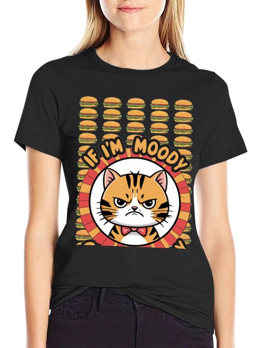 Moody Cat Burger T-Shirt - Funny Graphic Tee
