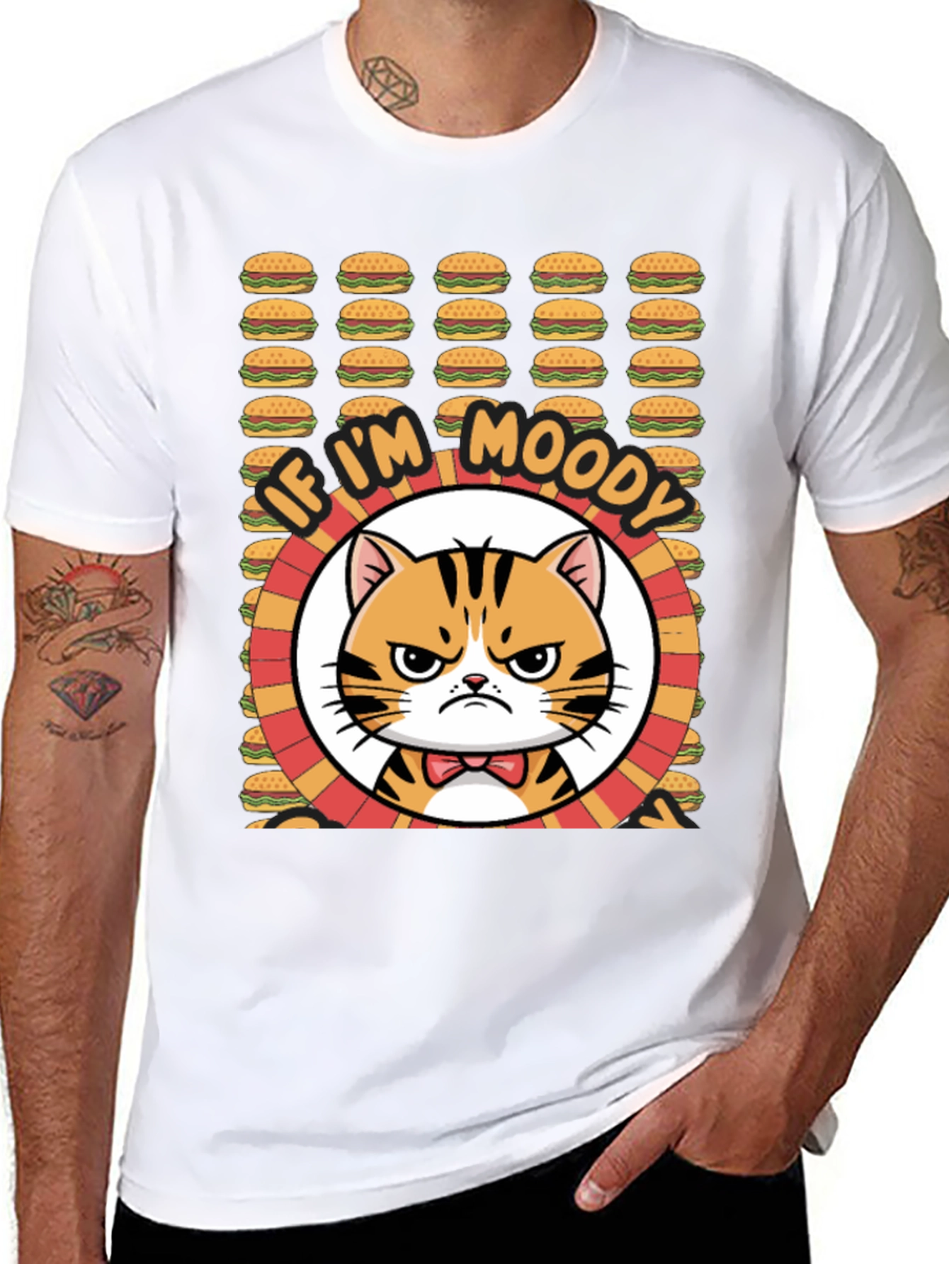 Moody Cat Burger T-Shirt - Funny Graphic Tee