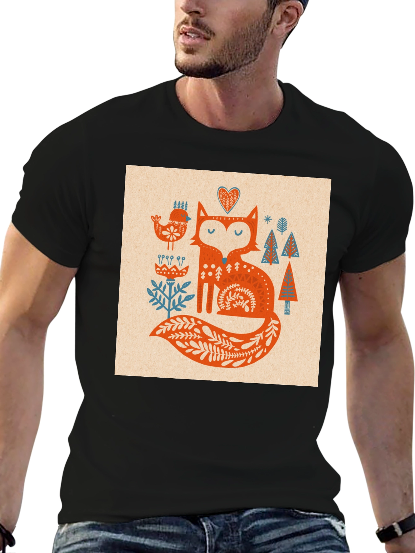 Fox Folk Art Graphic Tee