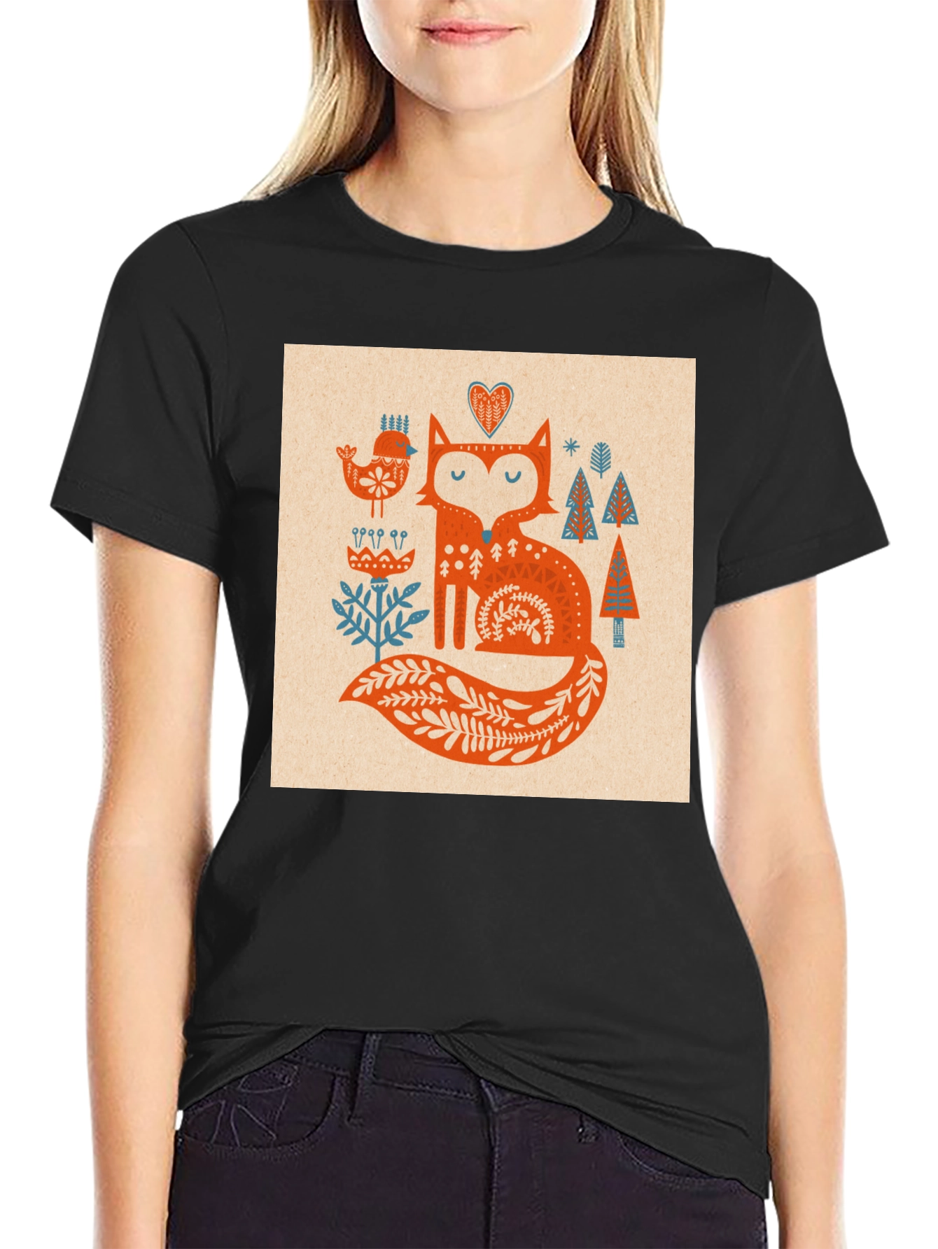 Fox Folk Art Graphic Tee