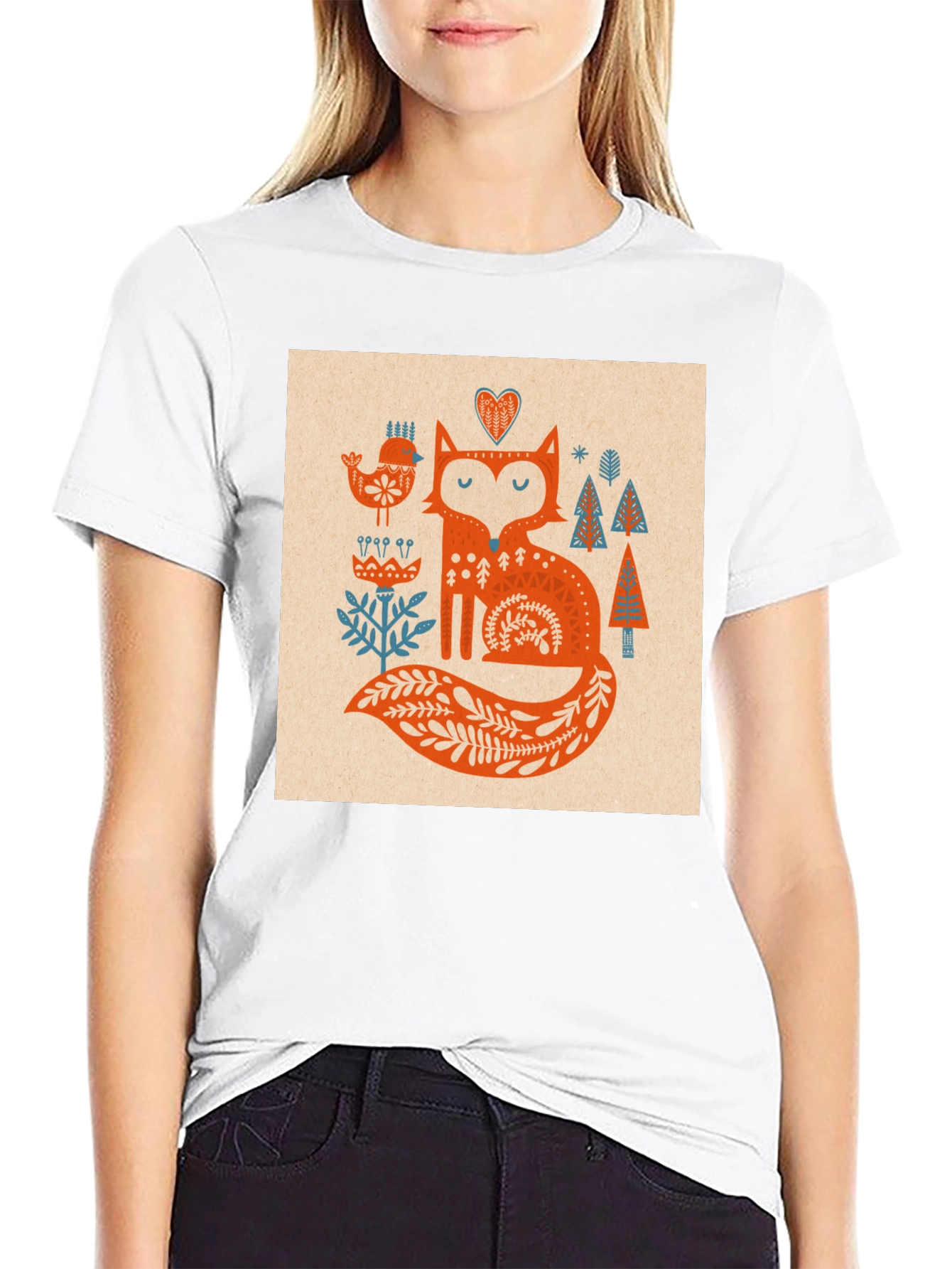 Fox Folk Art Graphic Tee