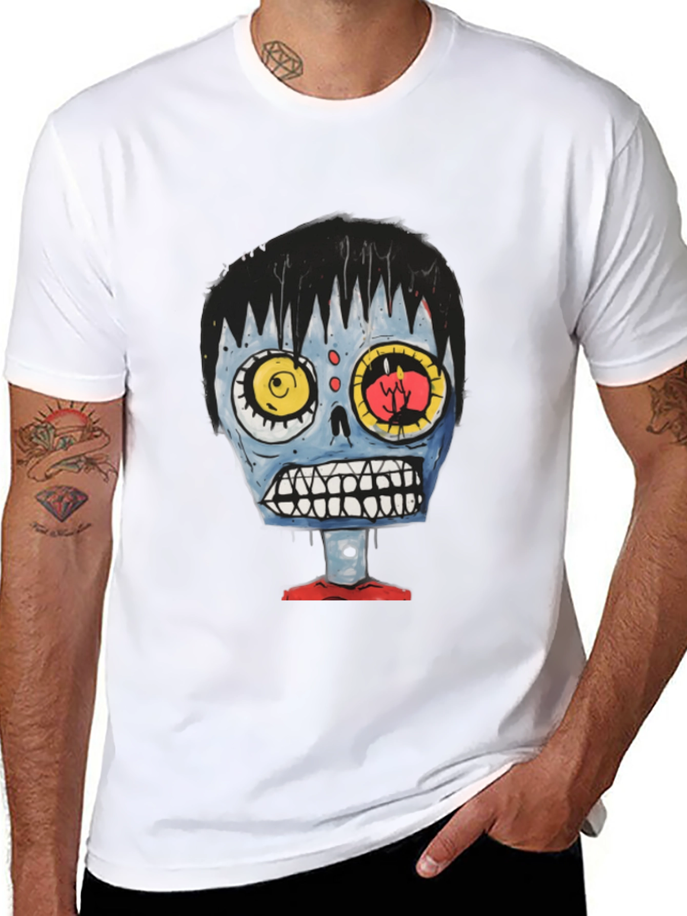 Zombie Cartoon Graphic Tee - Black Cotton T-Shirt