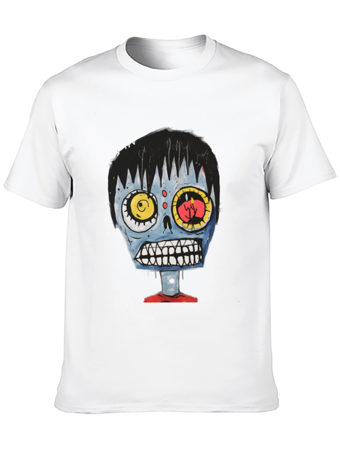 Zombie Cartoon Graphic Tee - Black Cotton T-Shirt
