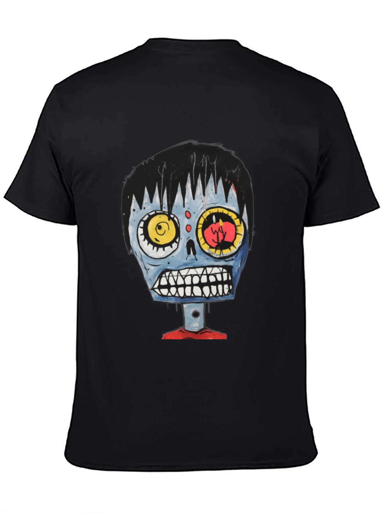 Zombie Cartoon Graphic Tee - Black Cotton T-Shirt