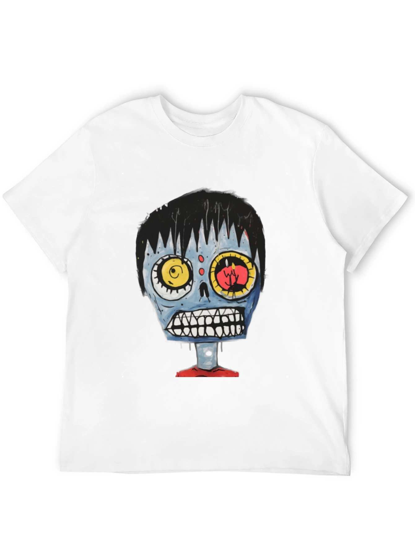 Zombie Cartoon Graphic Tee - Black Cotton T-Shirt