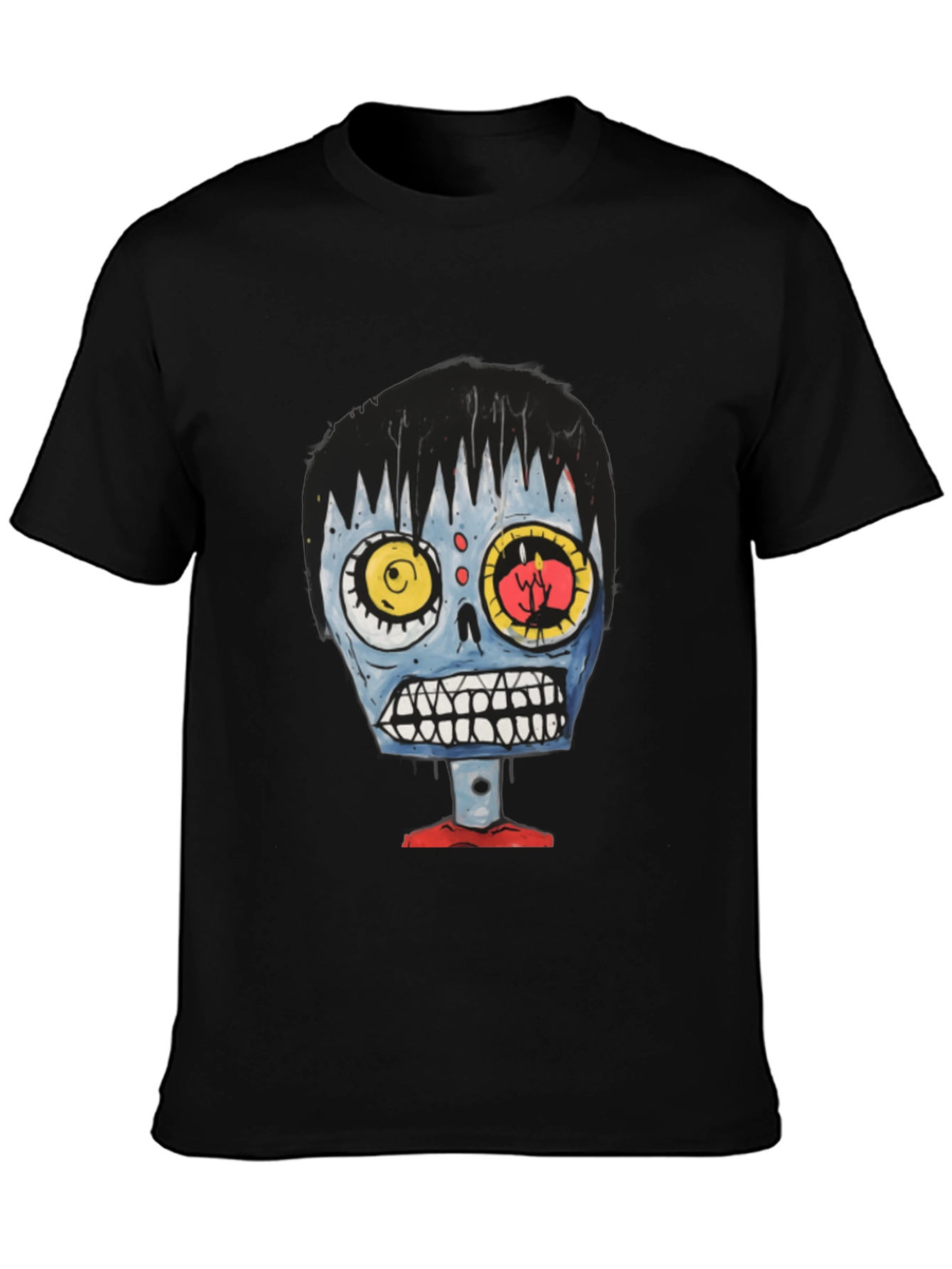 Zombie Cartoon Graphic Tee - Black Cotton T-Shirt