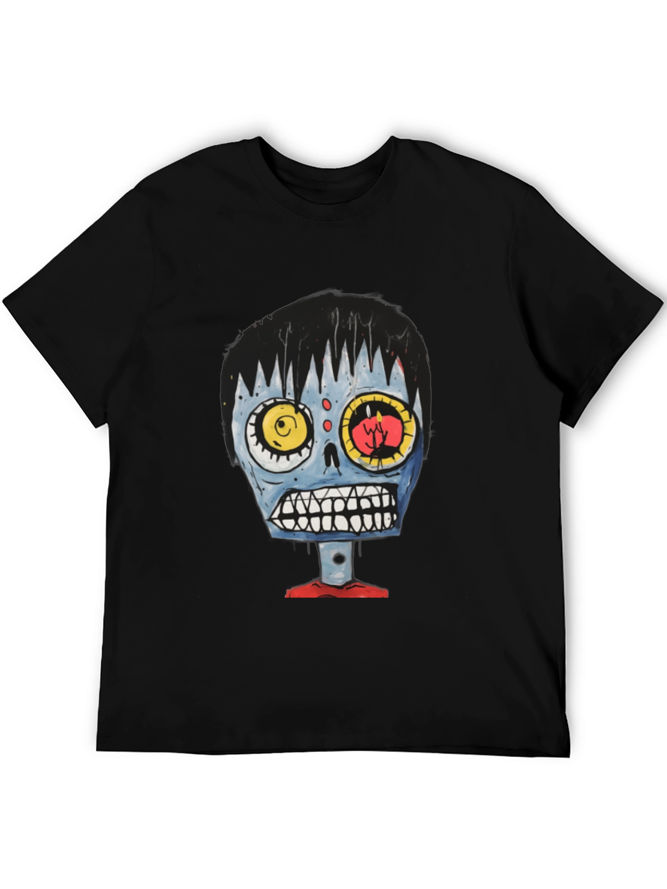 Zombie Cartoon Graphic Tee - Black Cotton T-Shirt
