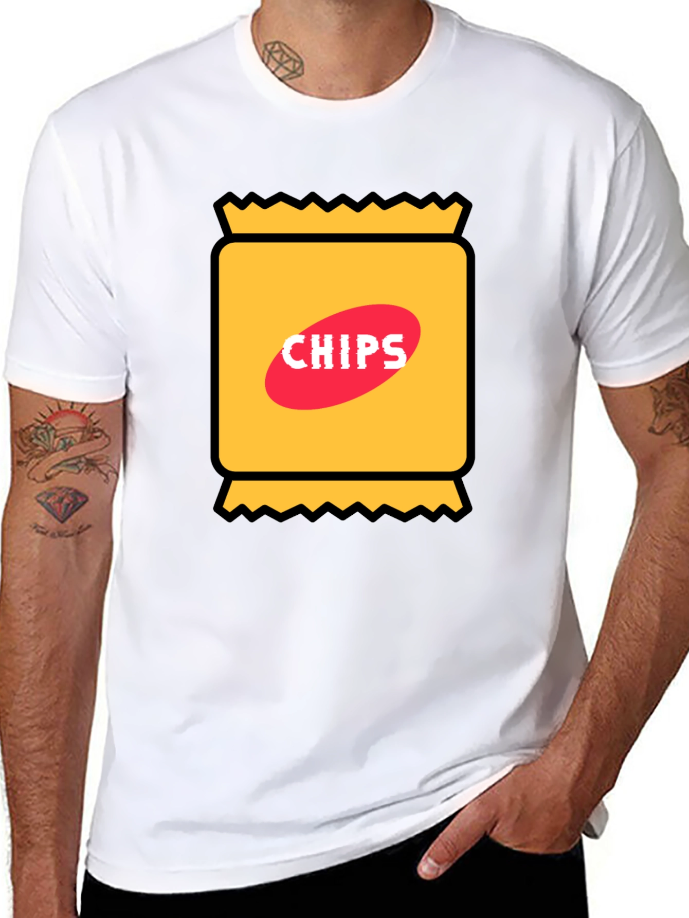 Funny Chips Graphic Black T-Shirt