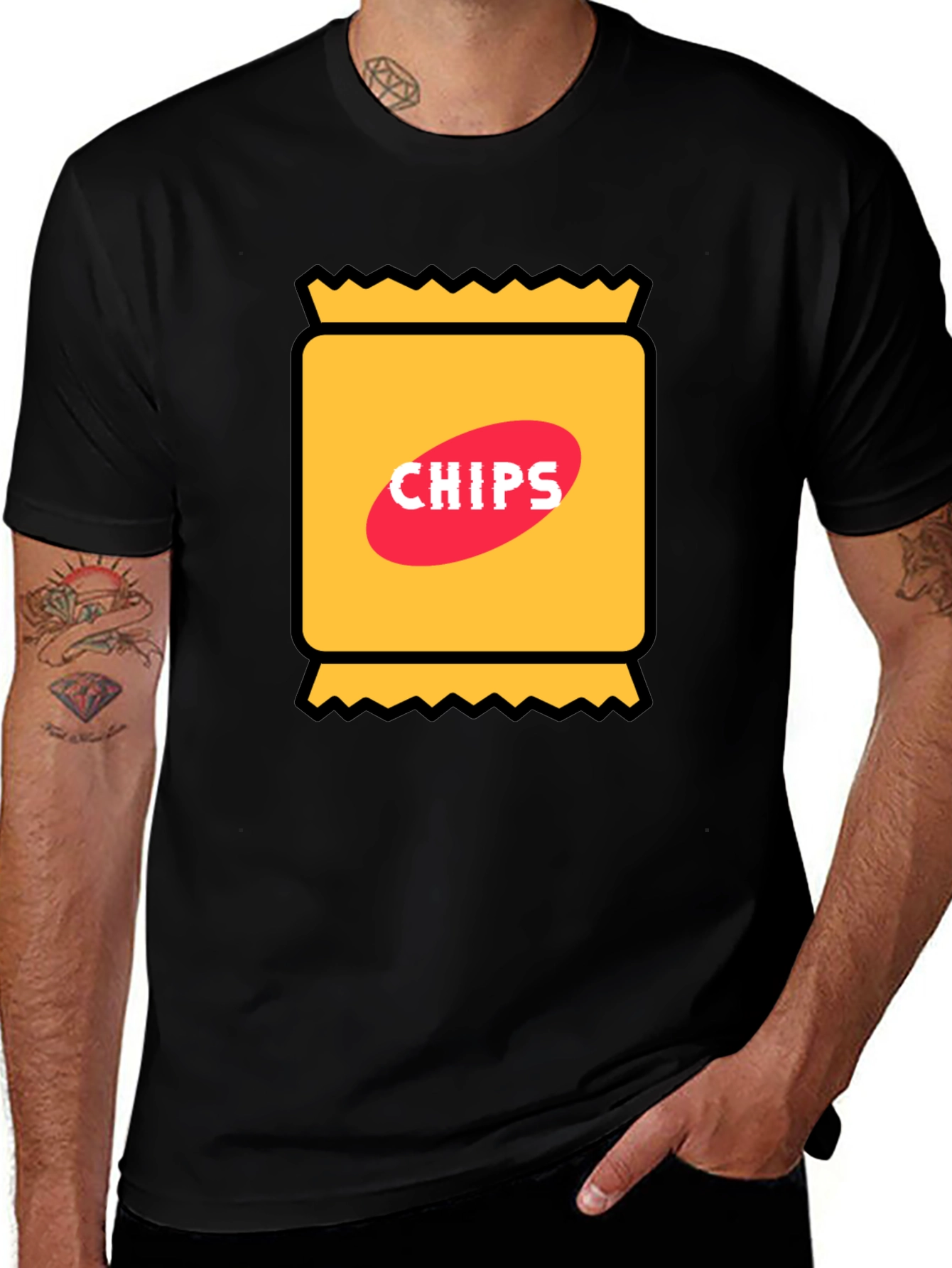 Funny Chips Graphic Black T-Shirt
