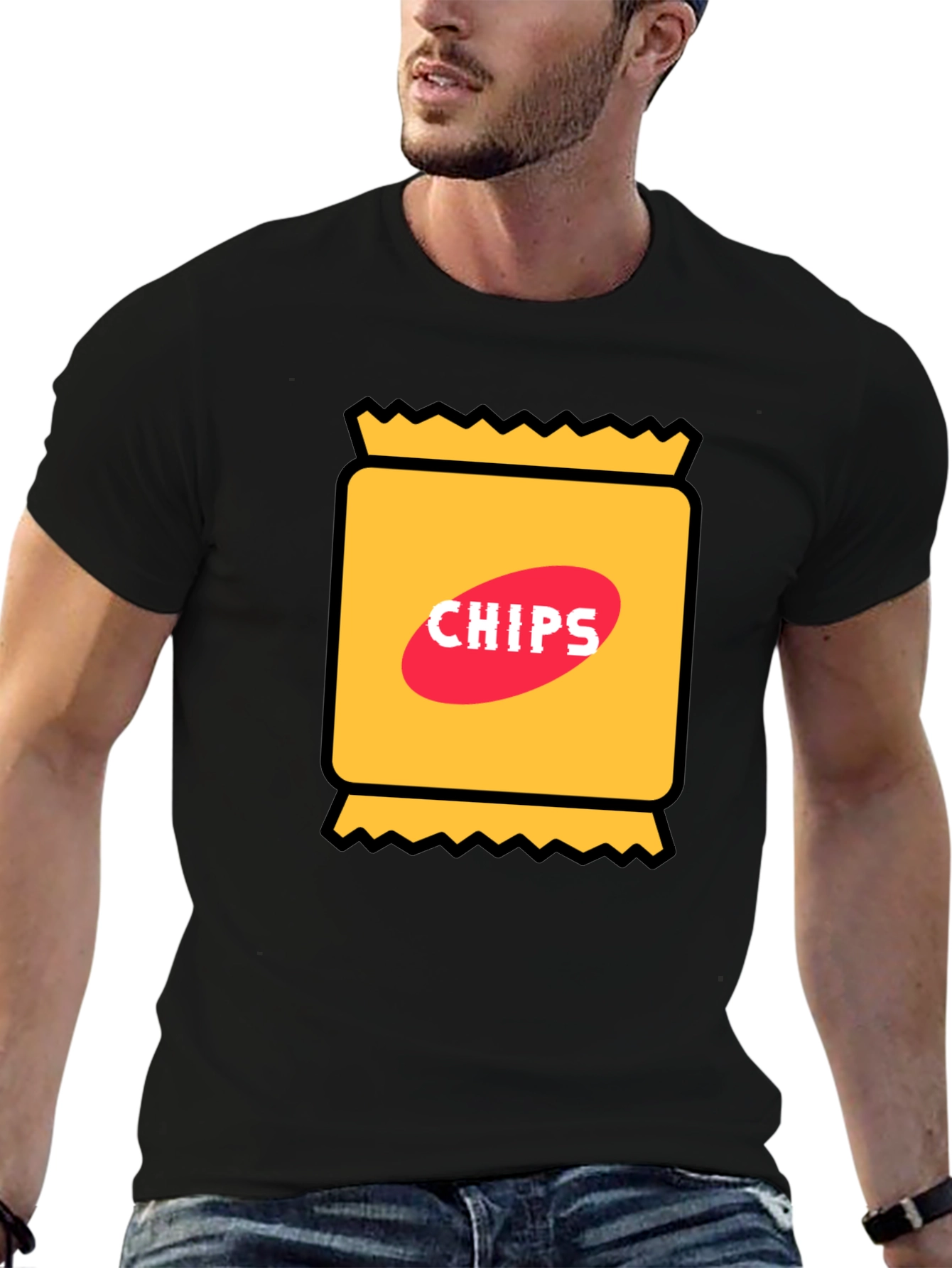 Funny Chips Graphic Black T-Shirt