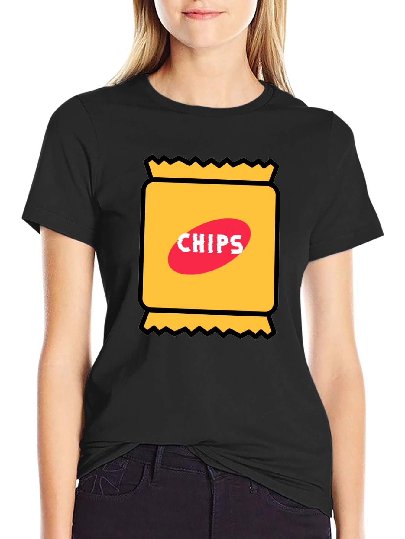 Funny Chips Graphic Black T-Shirt